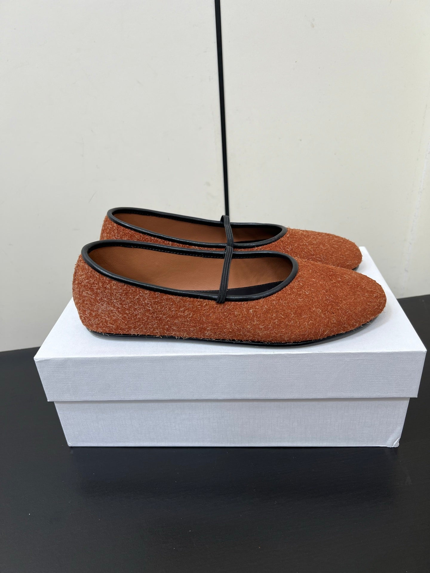 The Row Elastic Ballet Flats Rust Orange Sheepskin 339991