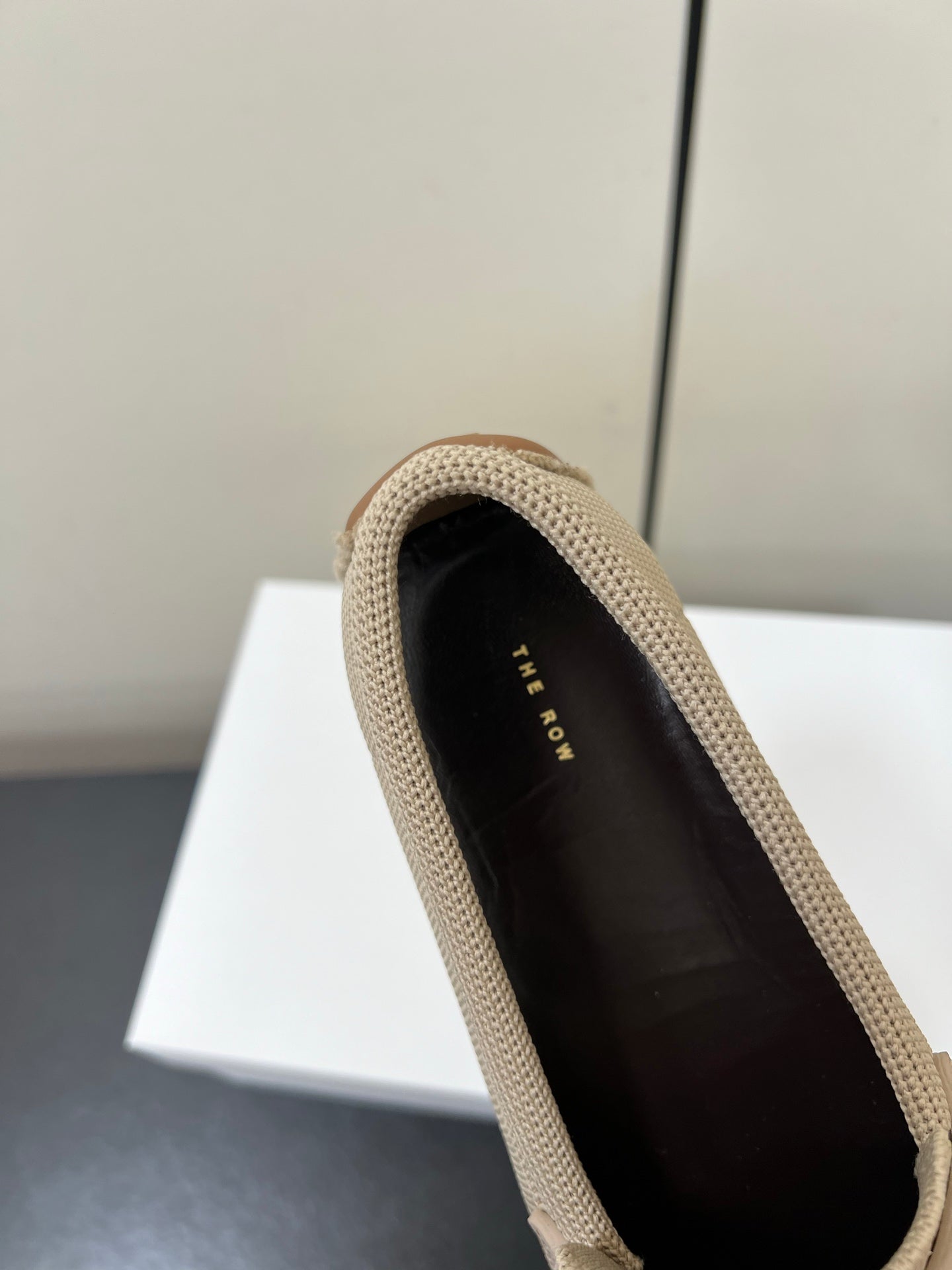 The Row Tassel-Knit Loafer Beige Canvas And Sheepskin 339995