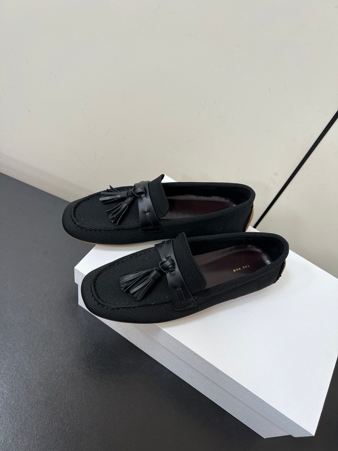 The Row Tassel-Knit Loafer Black Canvas And Sheepskin 339996