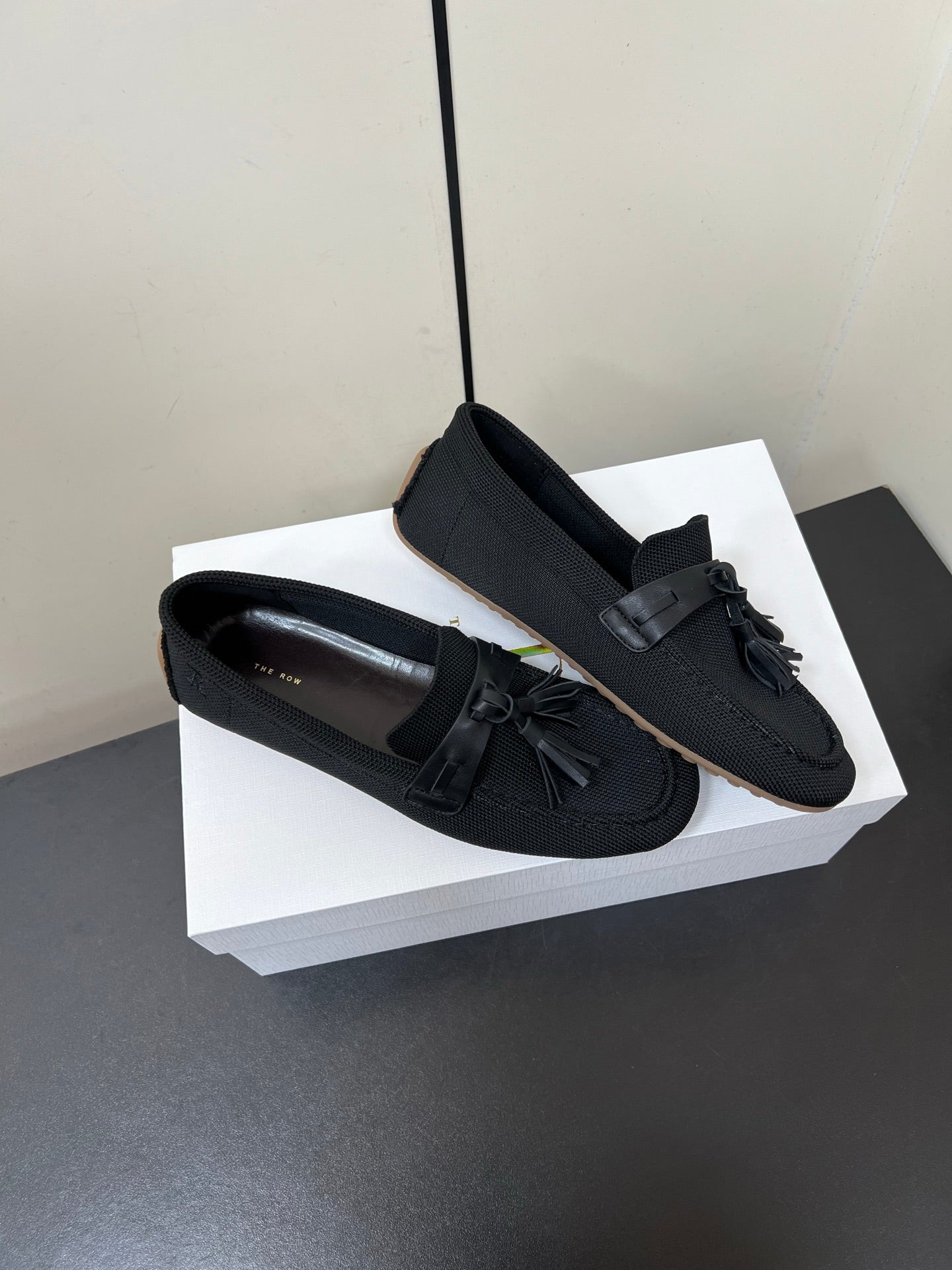 The Row Tassel-Knit Loafer Black Canvas And Sheepskin 339996