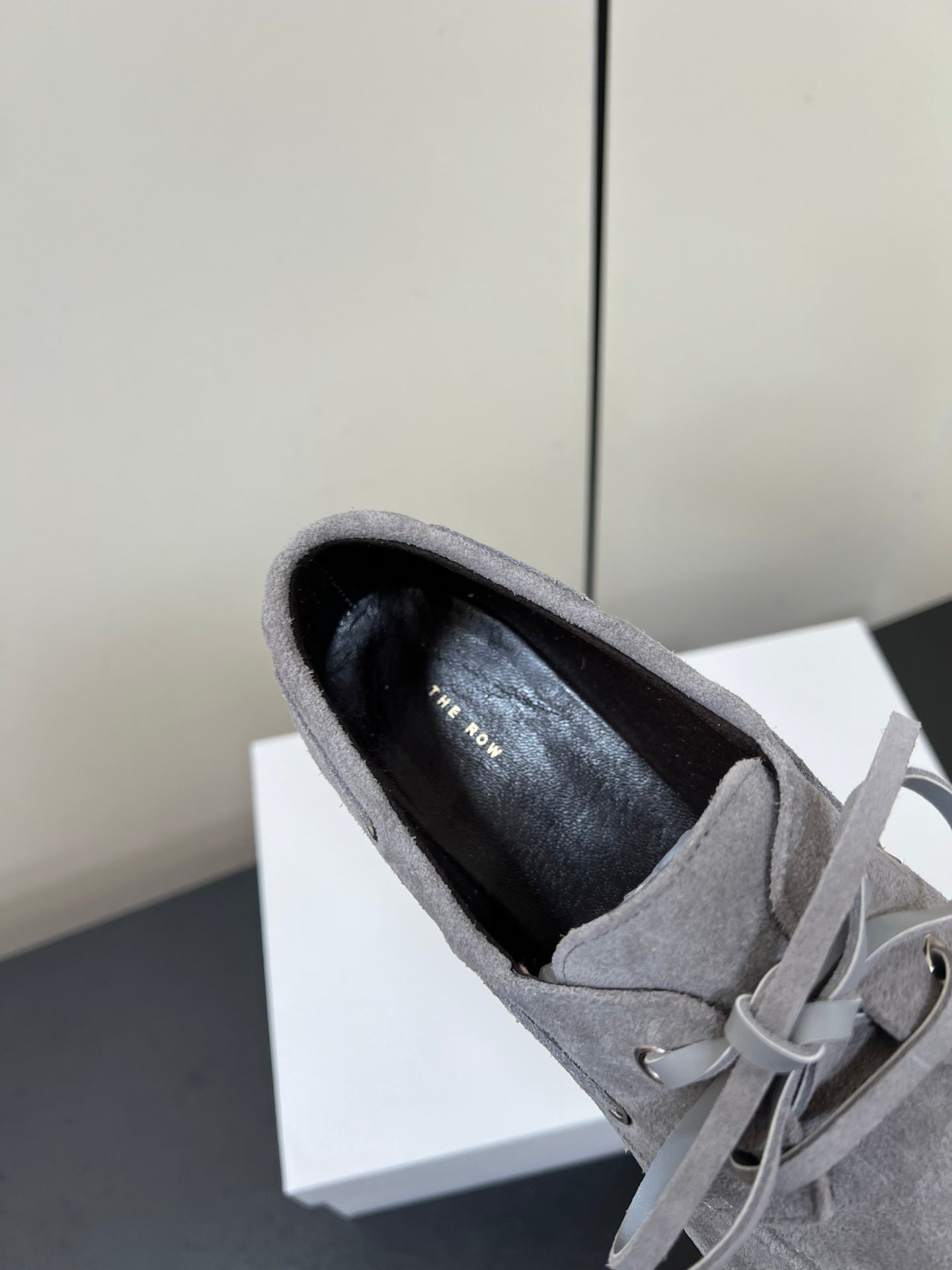 The Row Diana Loafer Light Grey Suede Calfskin 339997