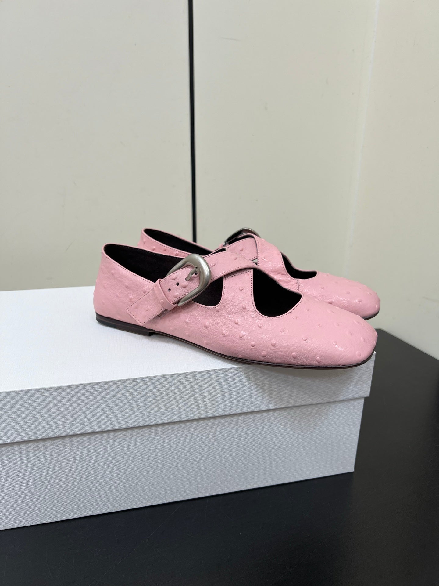 The Row Gaia Criss Mary Jane Pink Ostrich Leather 340001