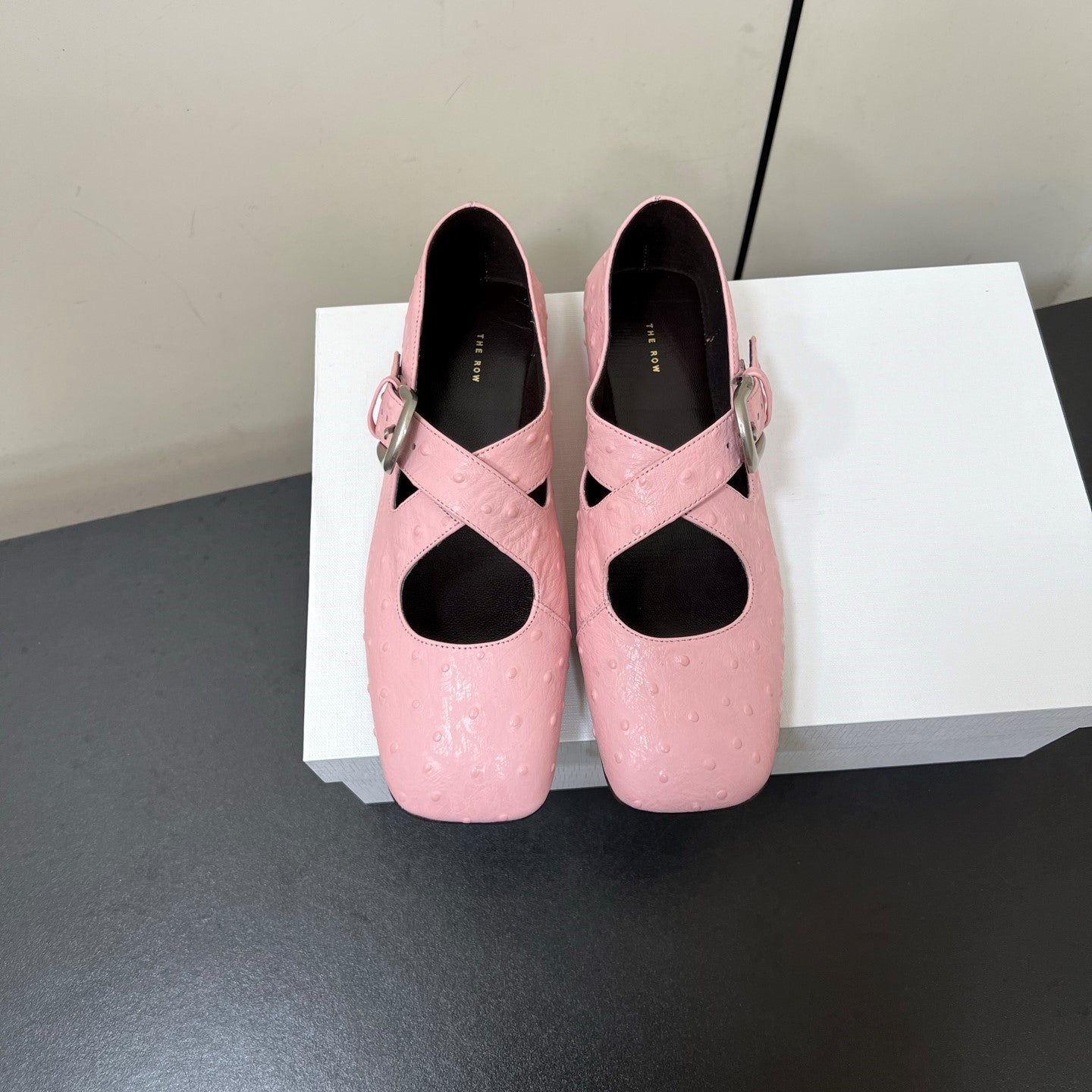 The Row Gaia Criss Mary Jane Pink Ostrich Leather 340001