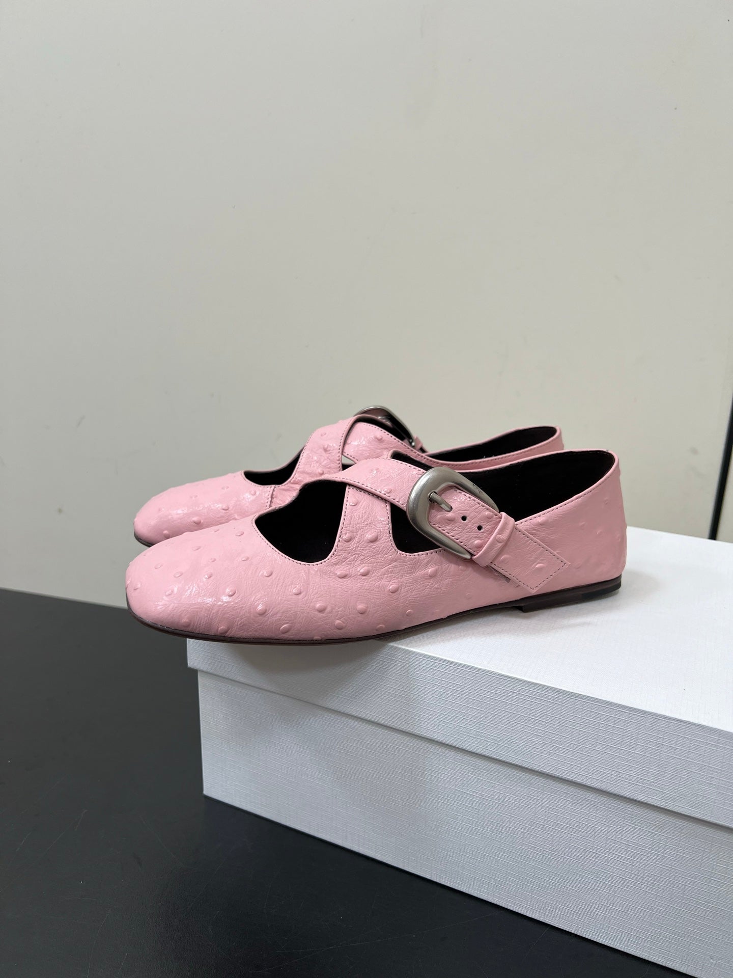 The Row Gaia Criss Mary Jane Pink Ostrich Leather 340001