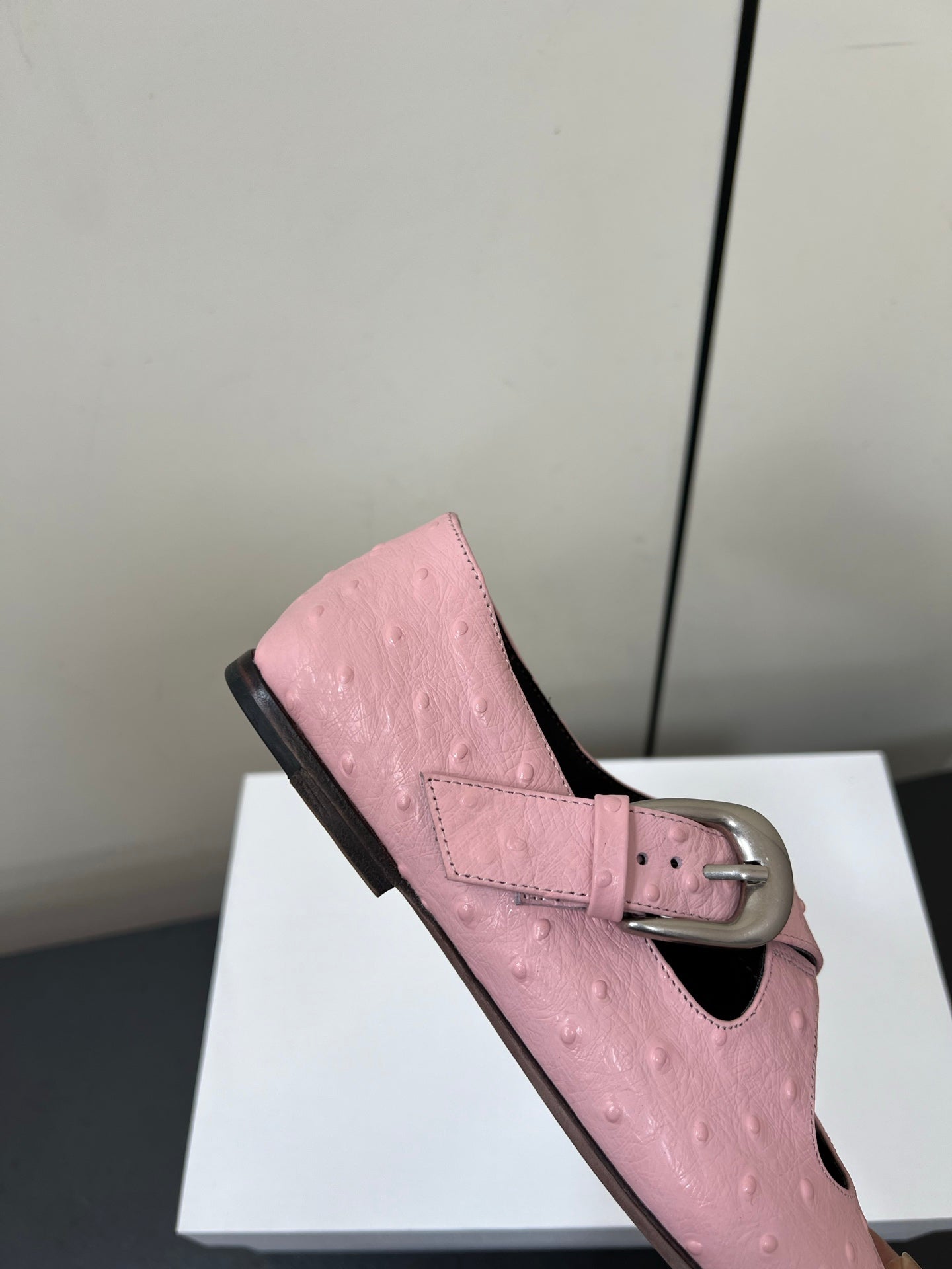 The Row Gaia Criss Mary Jane Pink Ostrich Leather 340001