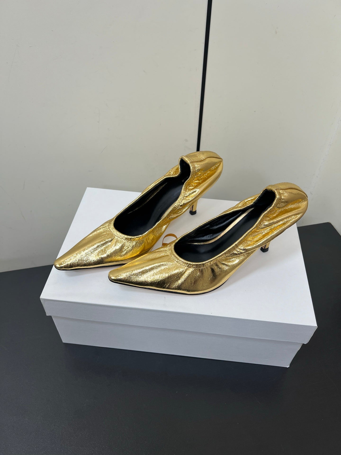 The Row Ava Gathered Pumps 65mm Gold Metallic Calfskin 340012