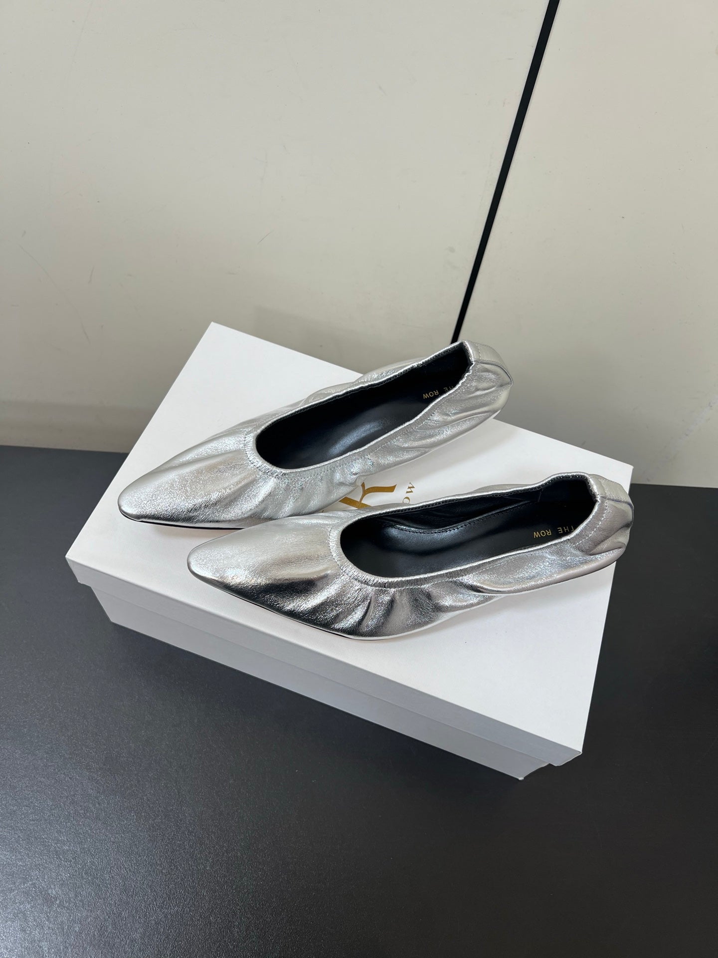 The Row Ava Gathered Leather 35mm Pumps Silver Metallic Calfskin 340013