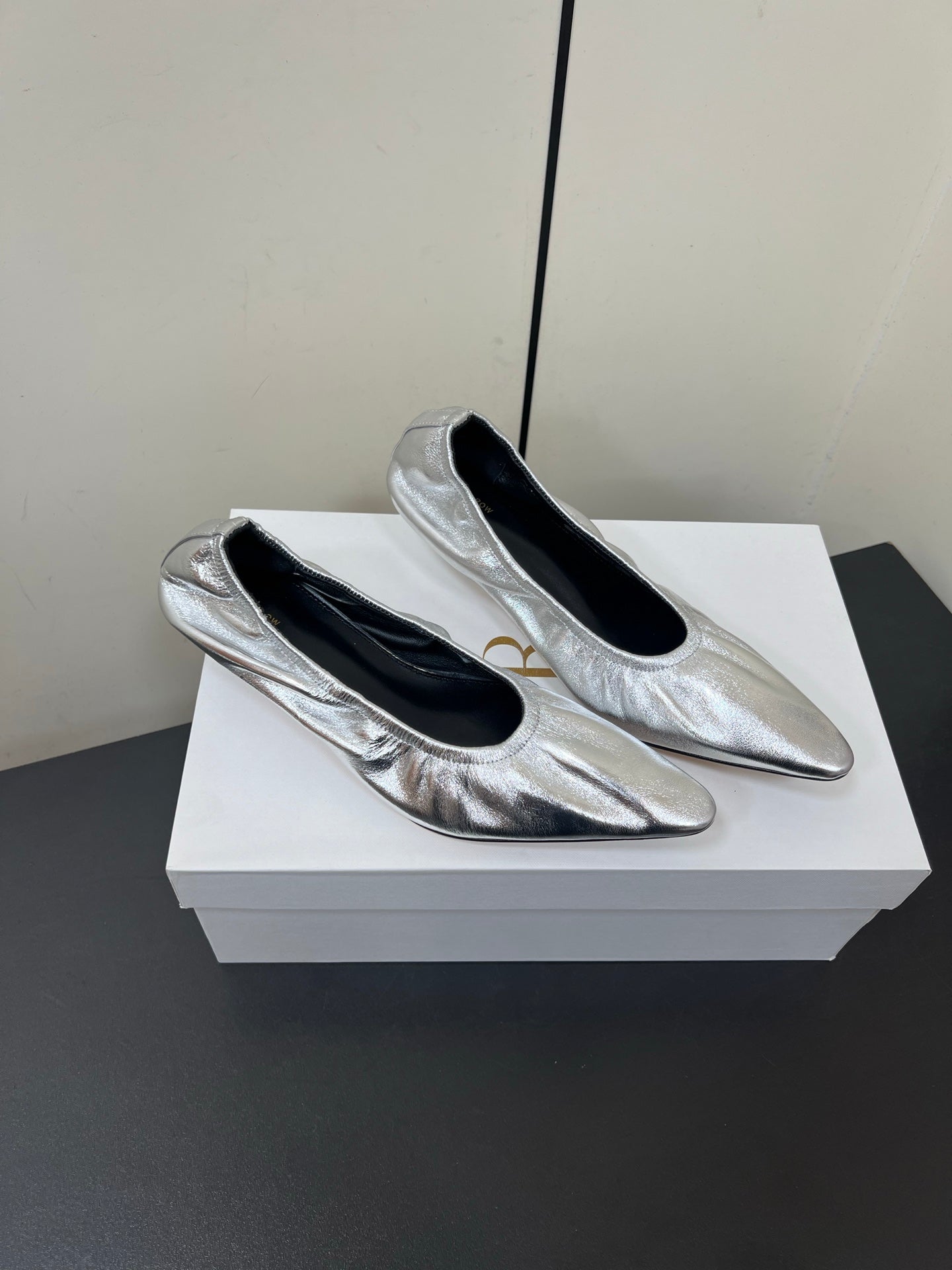 The Row Ava Gathered Leather 35mm Pumps Silver Metallic Calfskin 340013