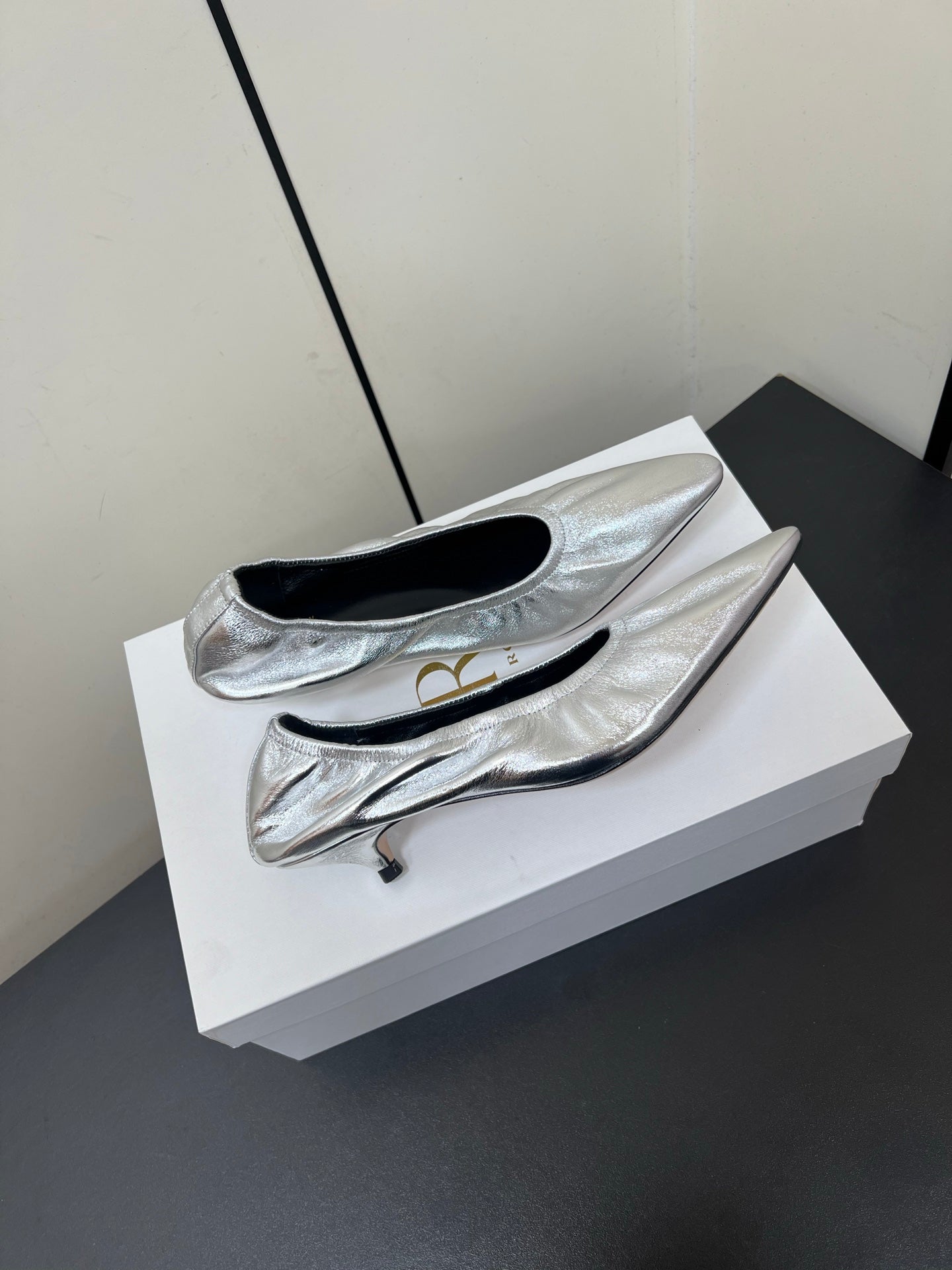 The Row Ava Gathered Leather 35mm Pumps Silver Metallic Calfskin 340013