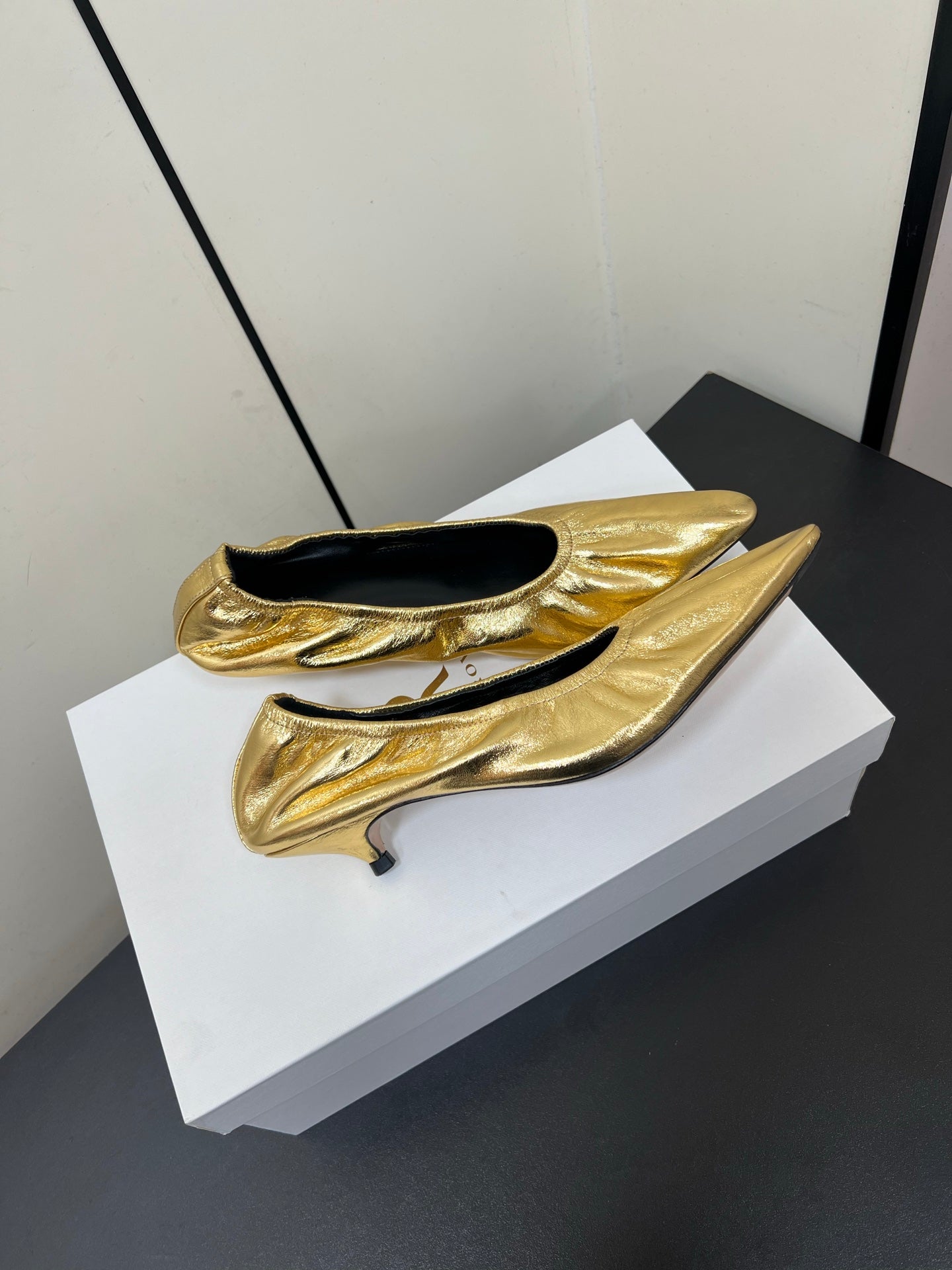 The Row Ava Gathered Leather Pumps 35mm Gold Metallic Calfskin 340014