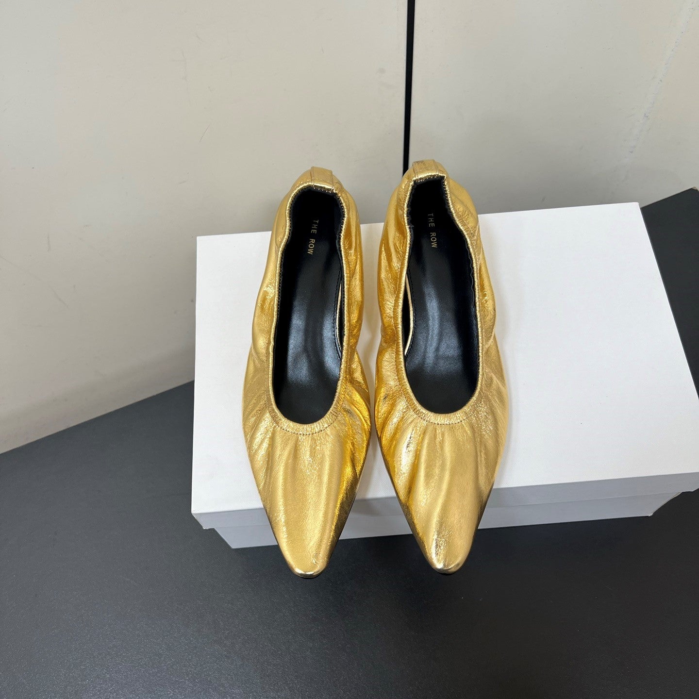 The Row Ava Gathered Leather Pumps 35mm Gold Metallic Calfskin 340014