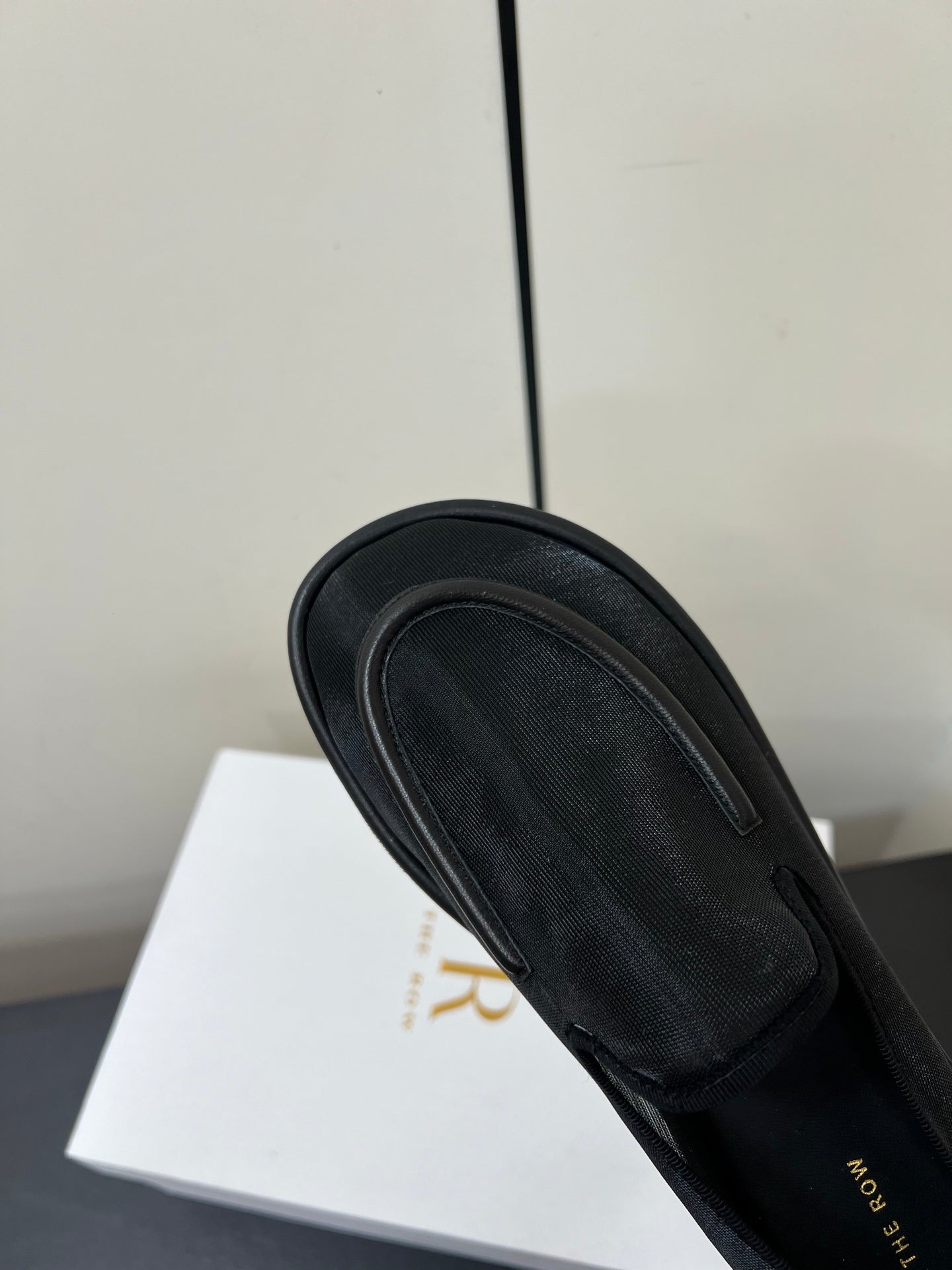 The Row Loafer 10mm Black Mesh And Sheepskin 340017