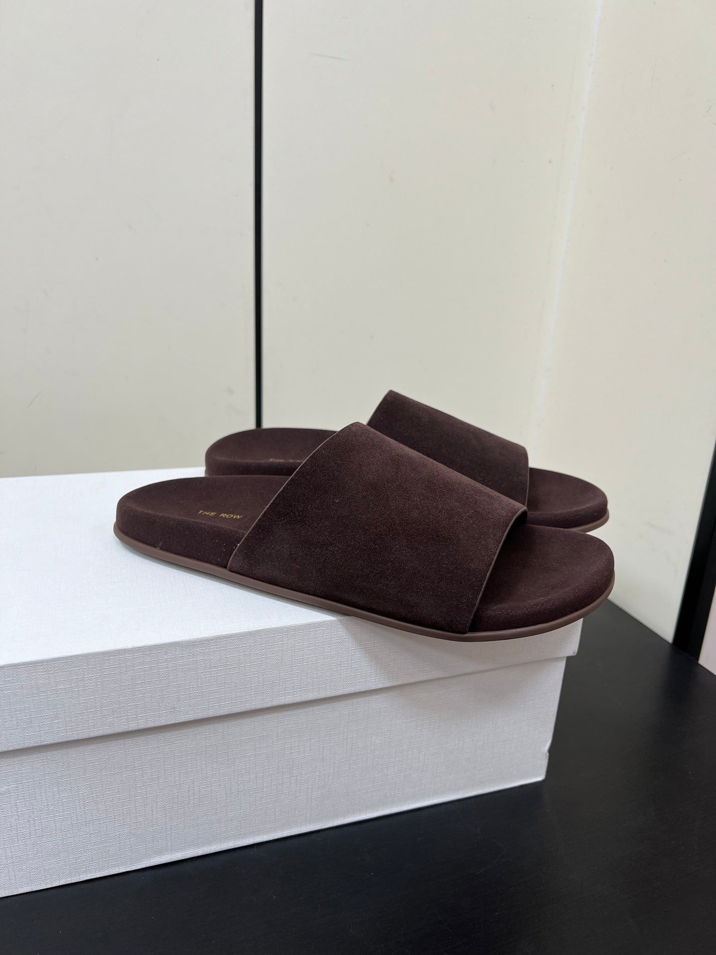 The Row Slippers In Chocolate Suede 340023