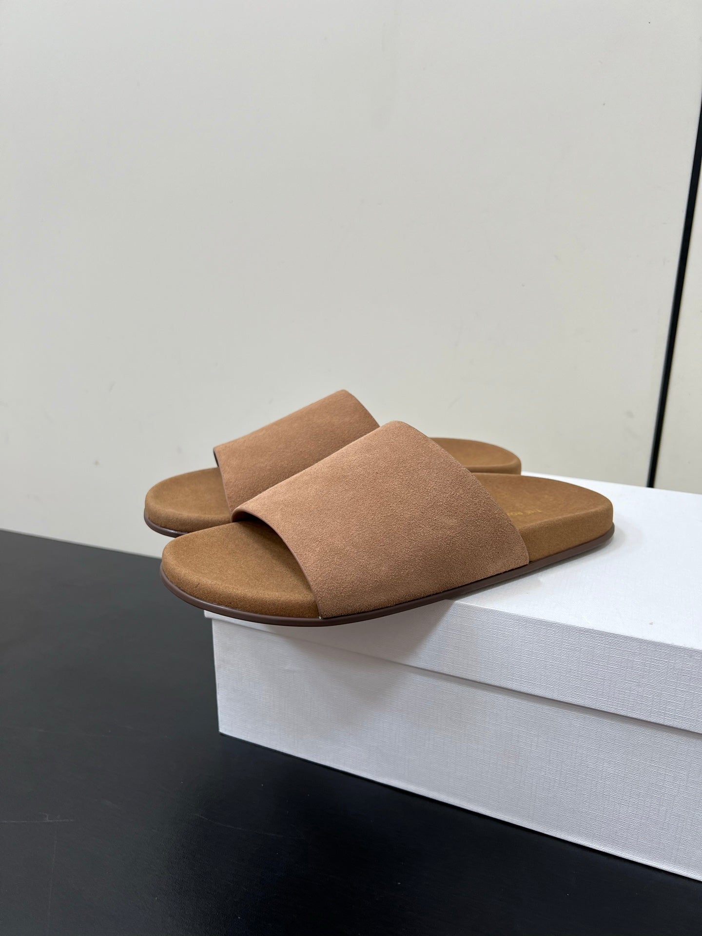 The Row Slippers In Light Brown Suede 340024