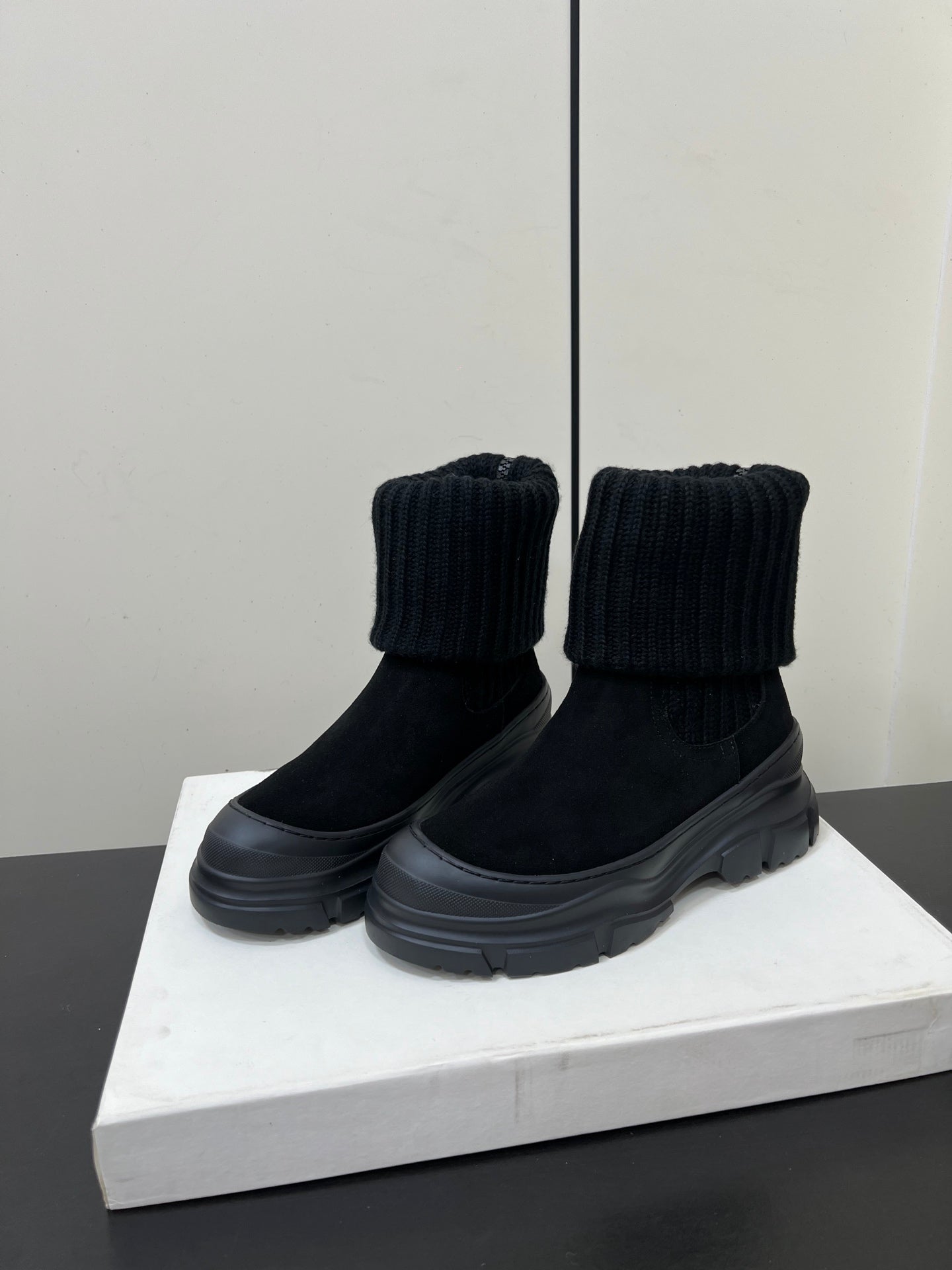 Brunello Cucinelli Ankle Boots Black Knitted Suede