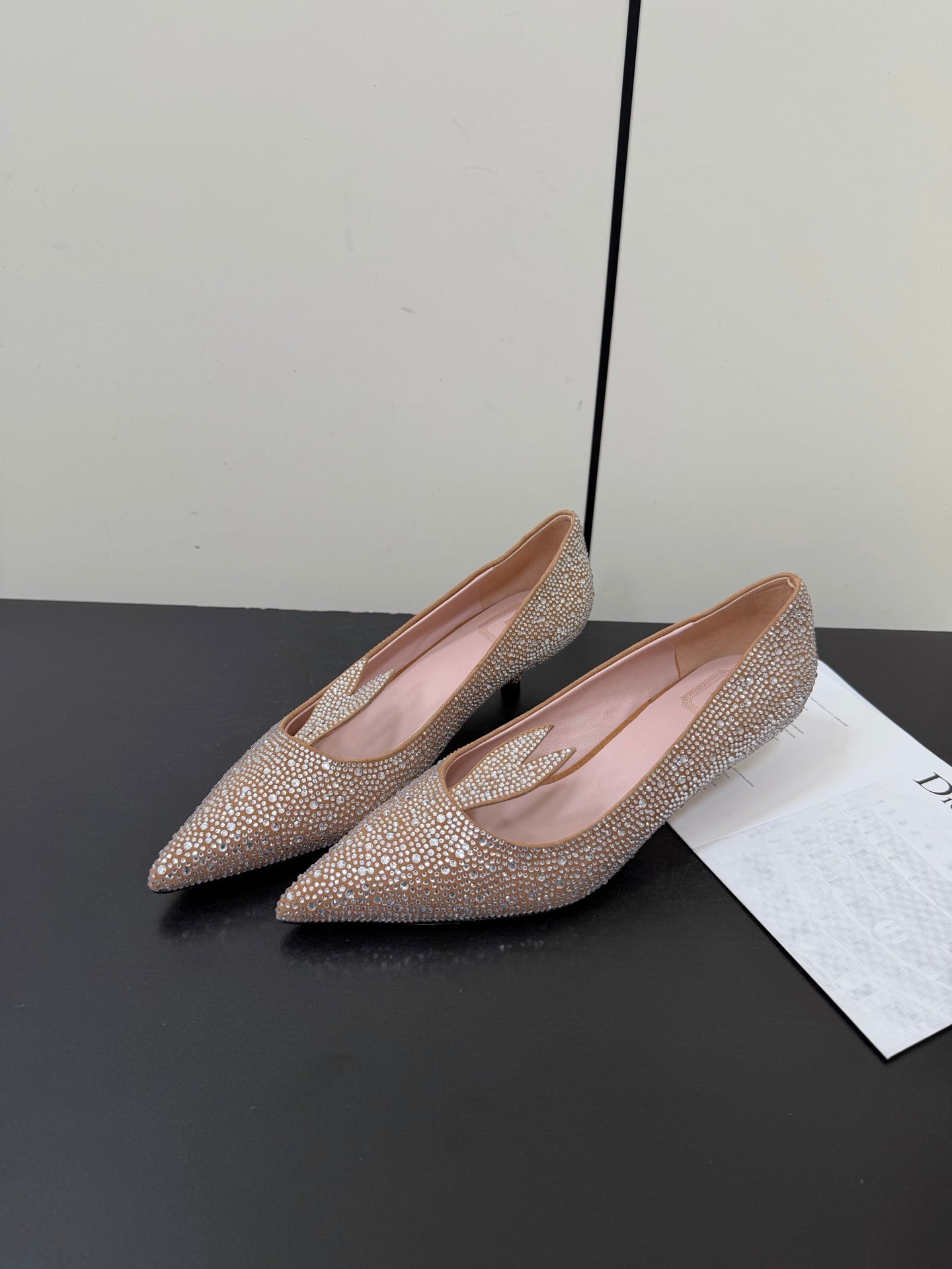 CD Heel Pointed Toe Rhinestone Slignback 3.5 Gold Suede 619566