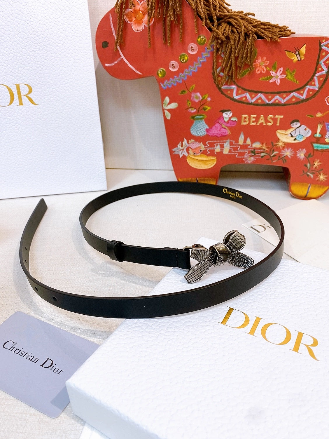 CD Diorissimo Bow Belt 1.5cm Leather 211674