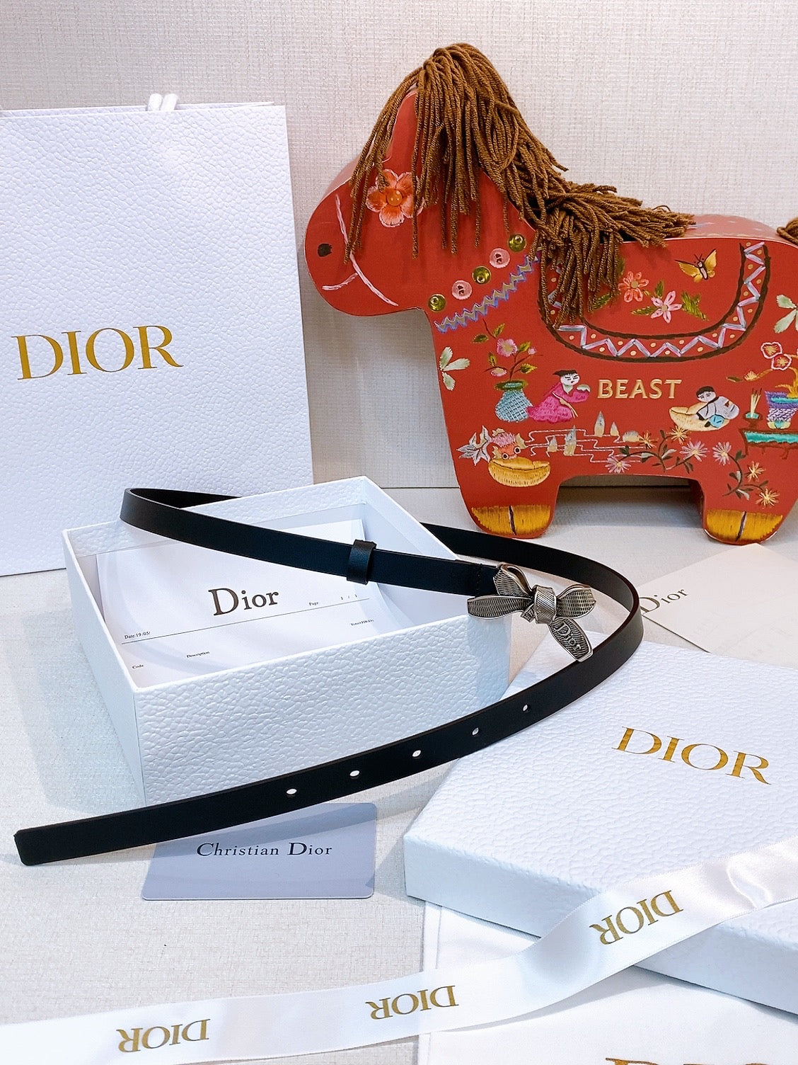 CD Diorissimo Bow Belt 1.5cm Leather 211674