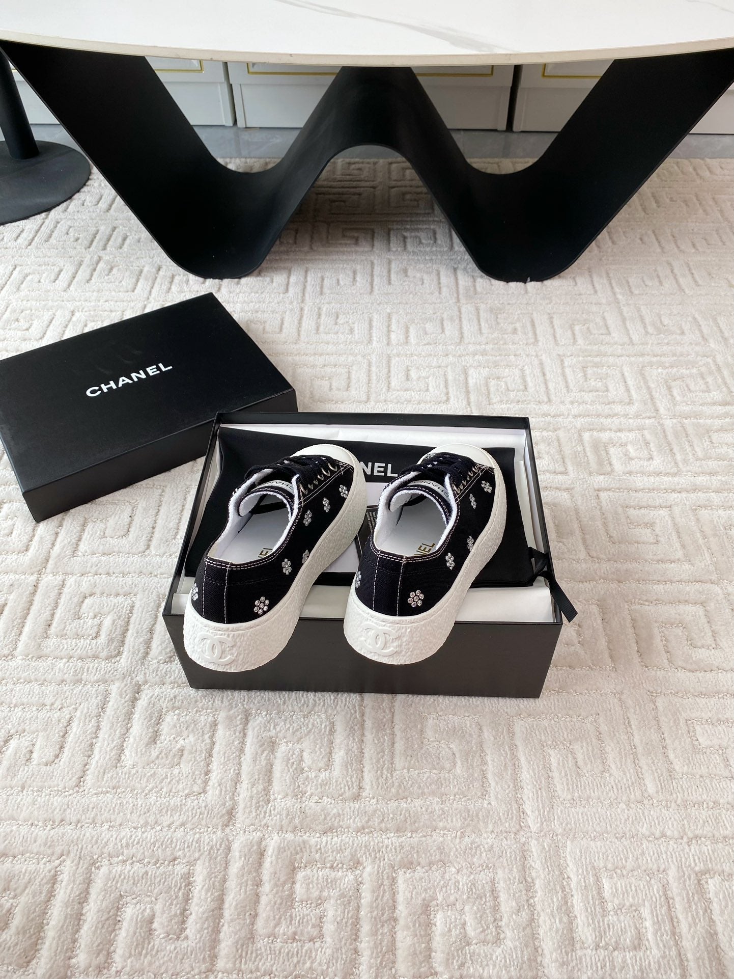 CC Low Sneaker 35mm Black Textile Fabric And Lambskin