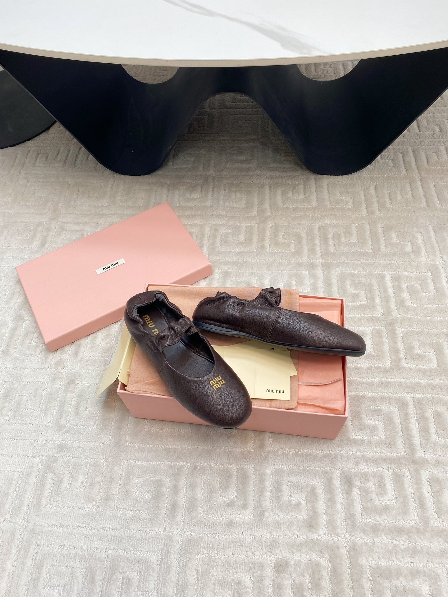Miu Mary Jane Flats In Espresso Smooth Lambskin