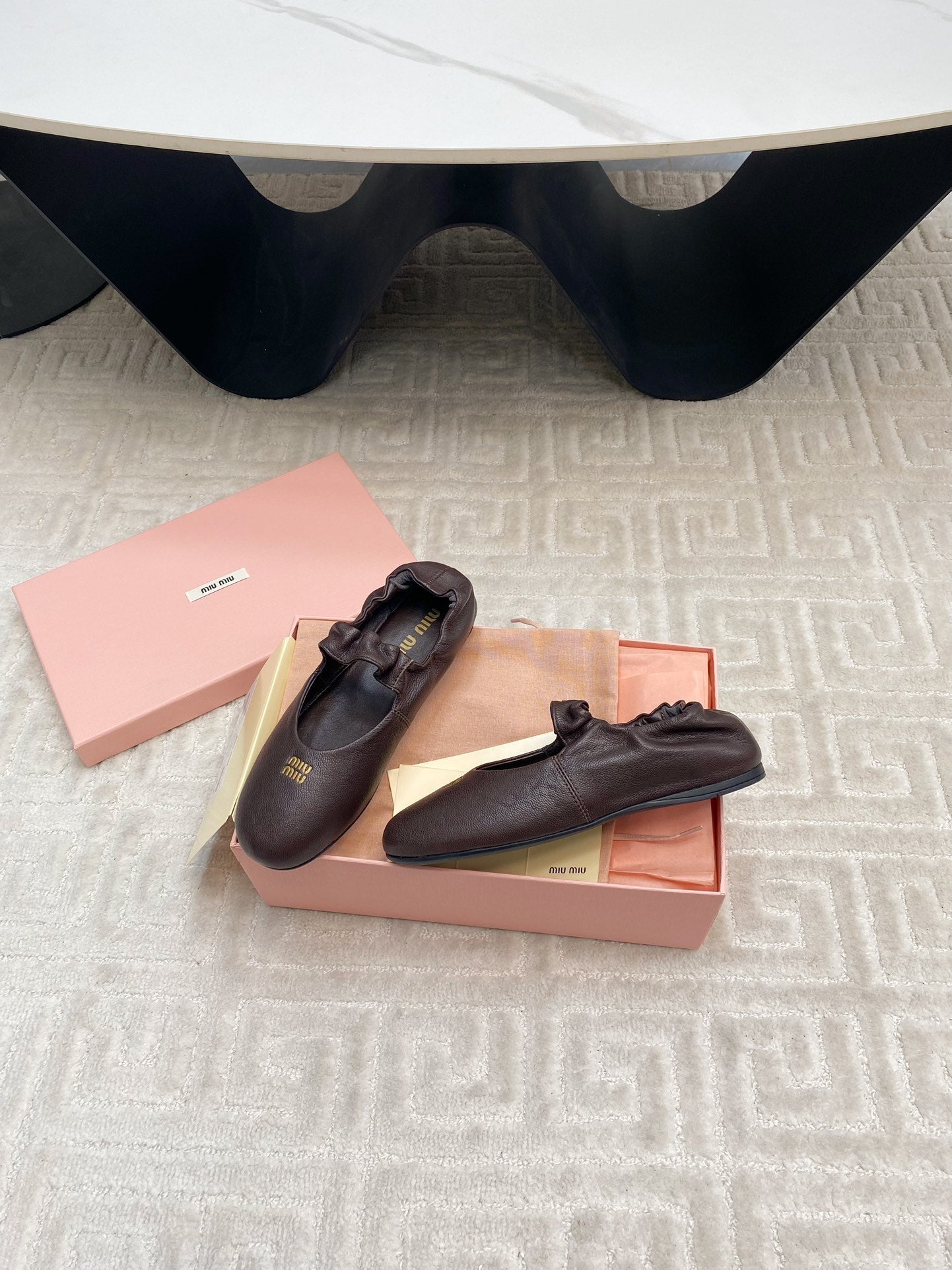 Miu Mary Jane Flats In Espresso Smooth Lambskin