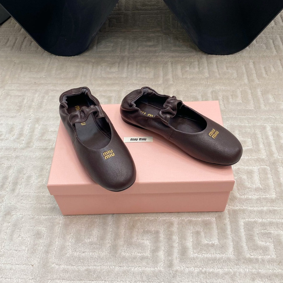 Miu Mary Jane Flats In Espresso Smooth Lambskin