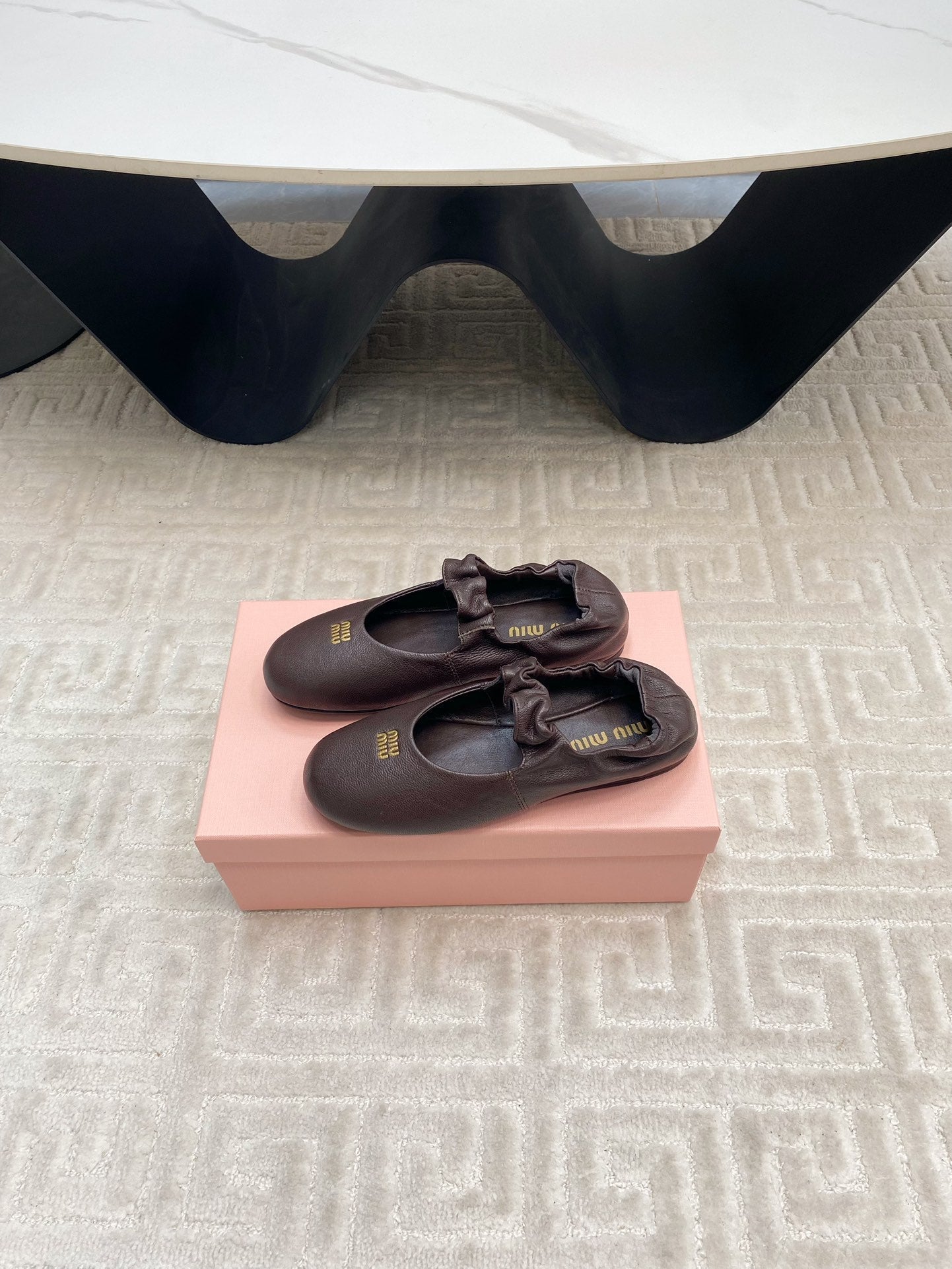 Miu Mary Jane Flats In Espresso Smooth Lambskin