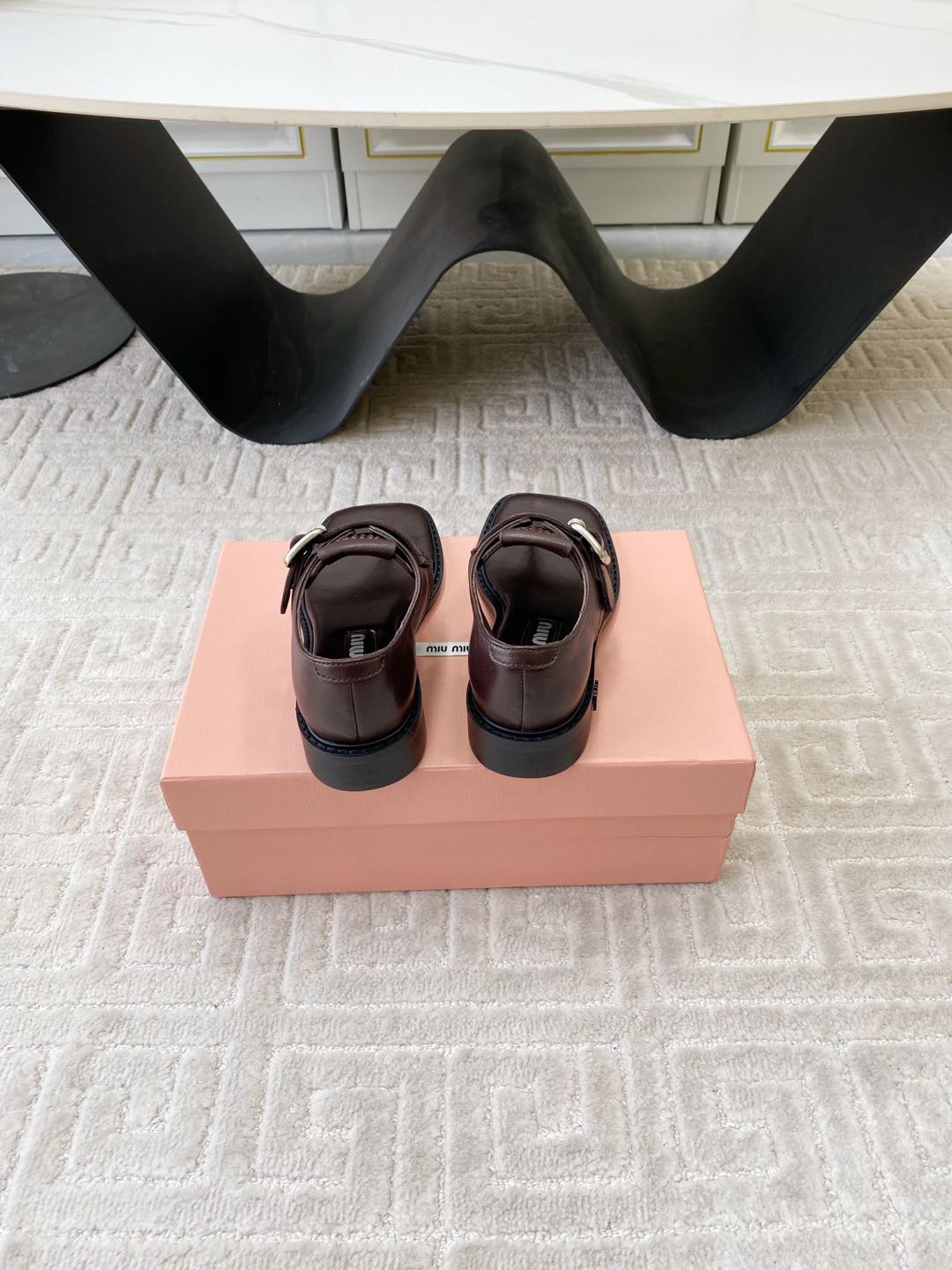 Miu Thong Sandals In Espresso Brown Lambskin With Silver Buckle