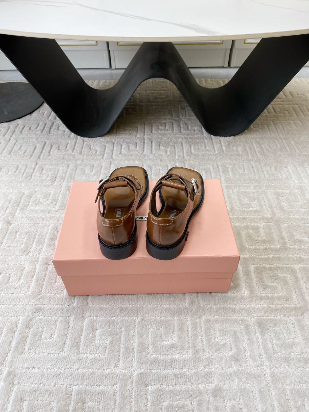 Miu Thong Sandals In Russet Brown Shiny Lambskin With Silver Buckle