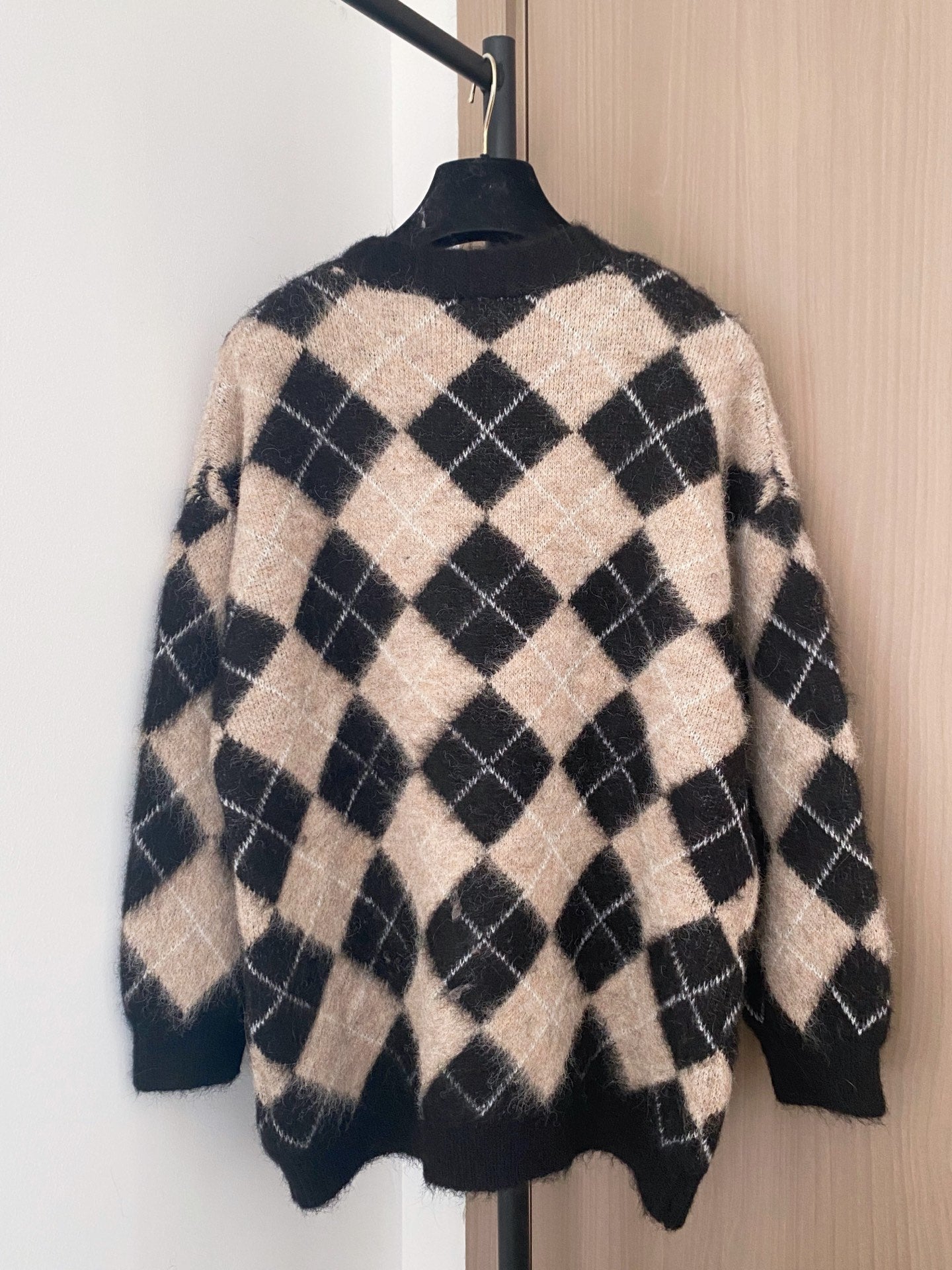 Chanel 2025 Plaid Cardigan Black mix Beige Wool Cashmere