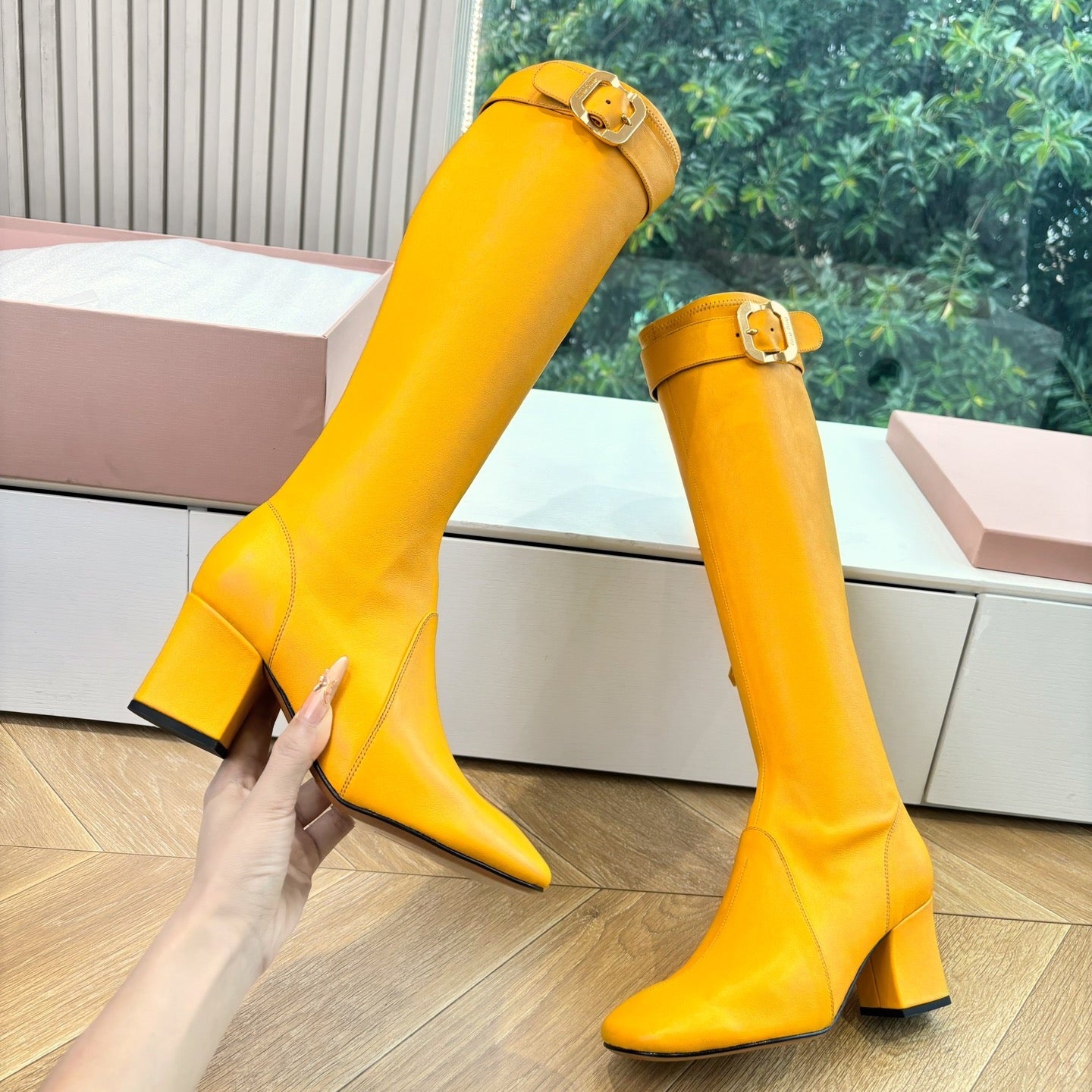 Miu Boots With Buckle Yellow Nappa Leather 506634