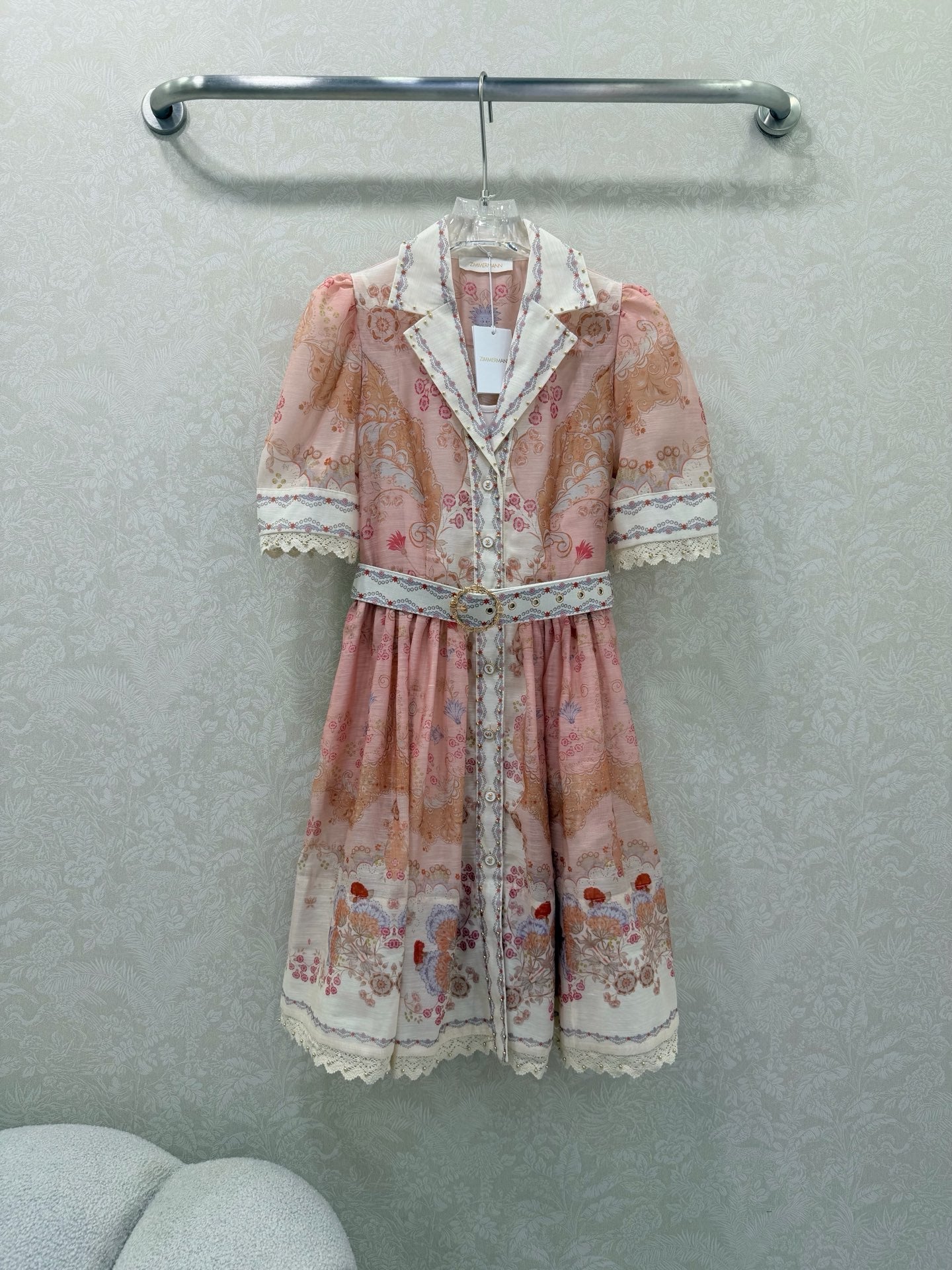 Zimmermann High Tide Mini Shirt Dress Pink Odyssey Print Cotton 347311