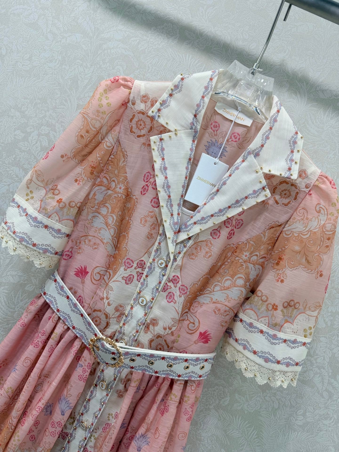 Zimmermann High Tide Mini Shirt Dress Pink Odyssey Print Cotton 347311