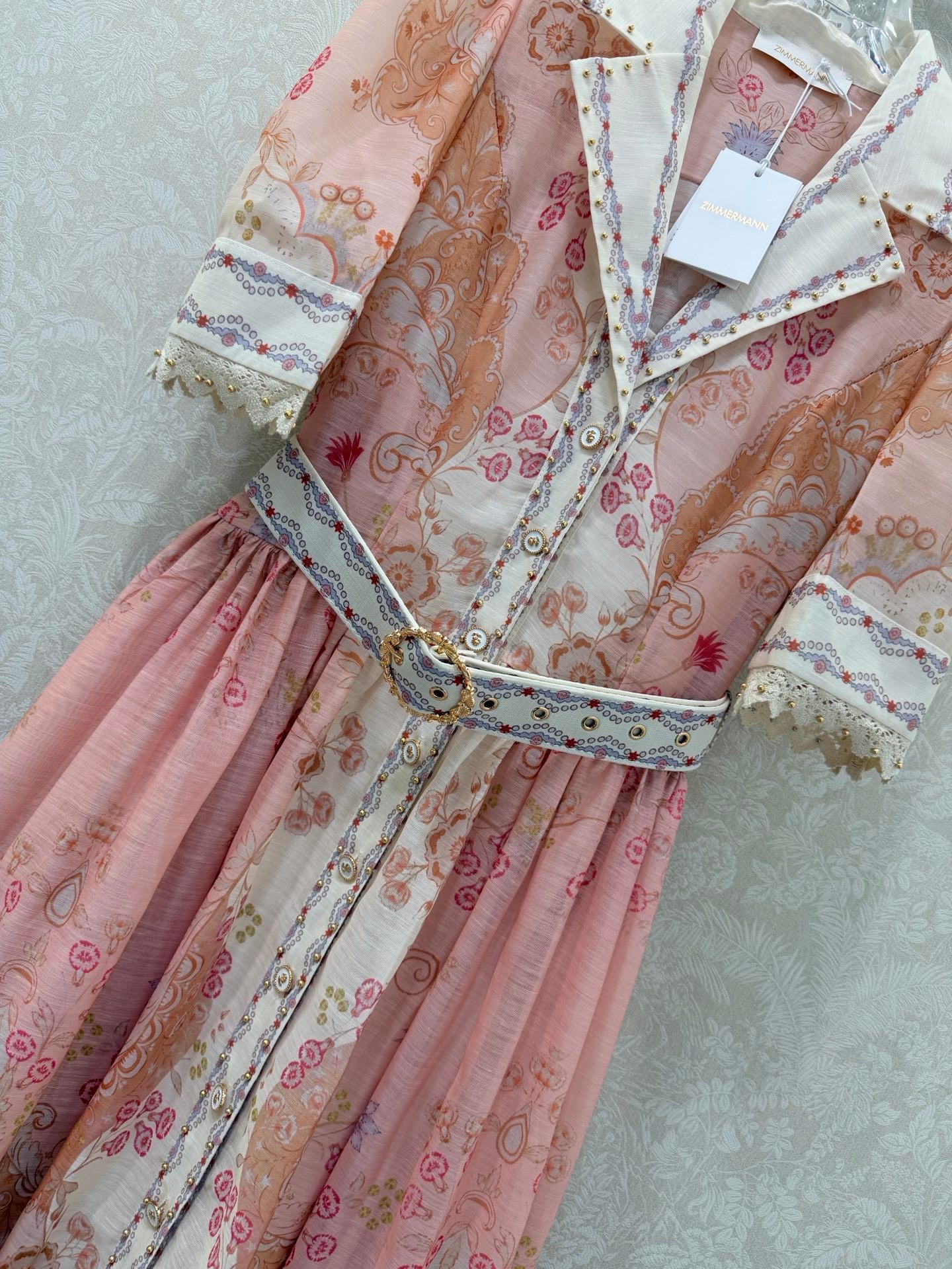 Zimmermann High Tide Midi Shirt Dress Pink Odyssey Print Cotton 347308