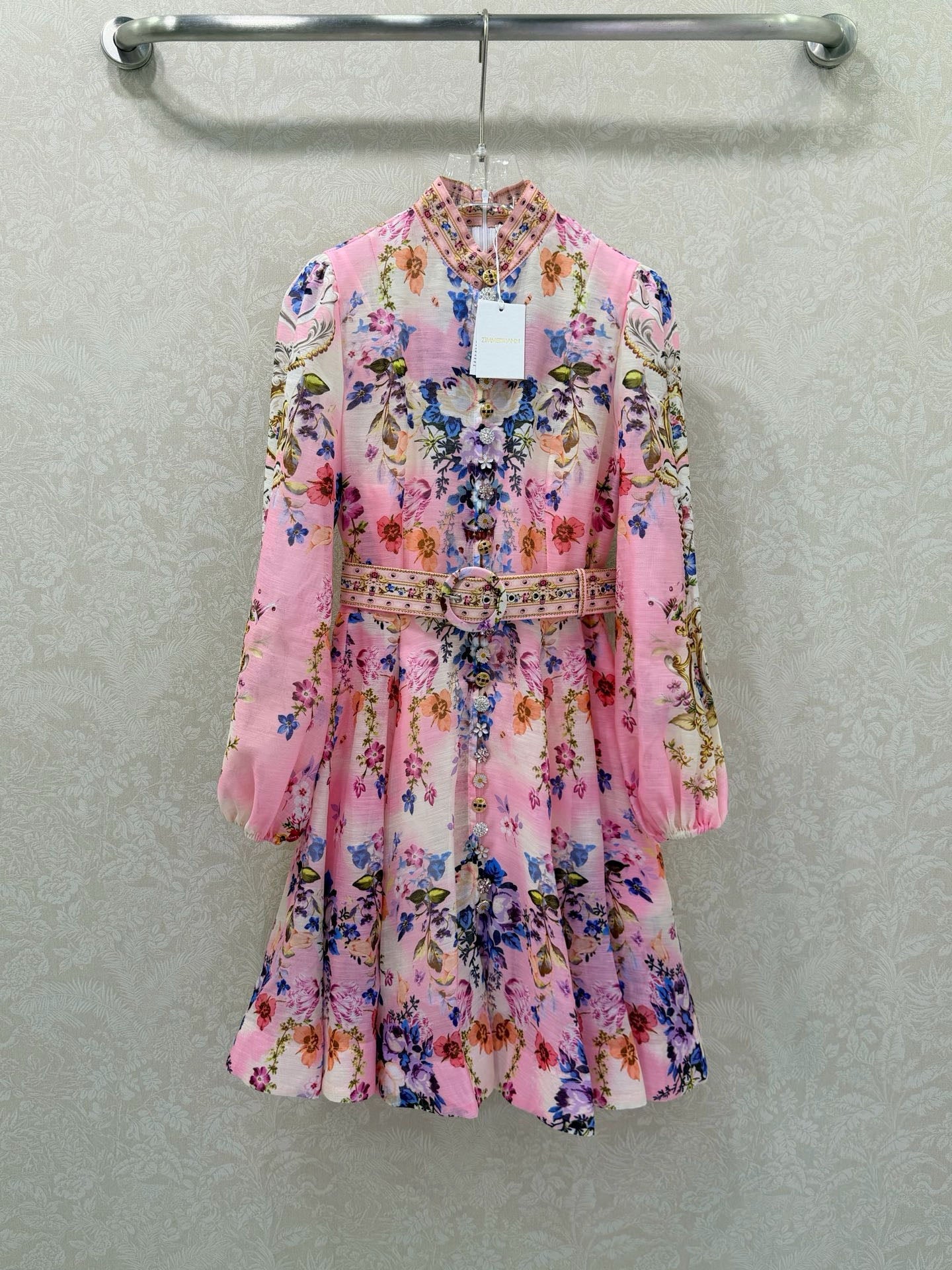 Zimmermann Button Front Frill Dress Palatial Pastels Cotton 347336