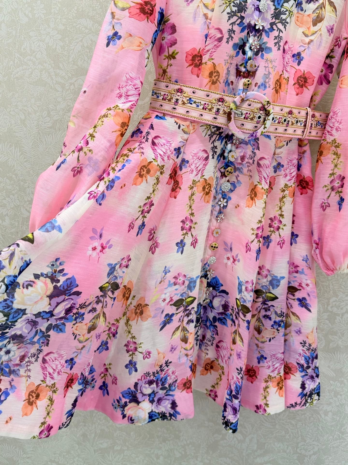 Zimmermann Button Front Frill Dress Palatial Pastels Cotton 347336