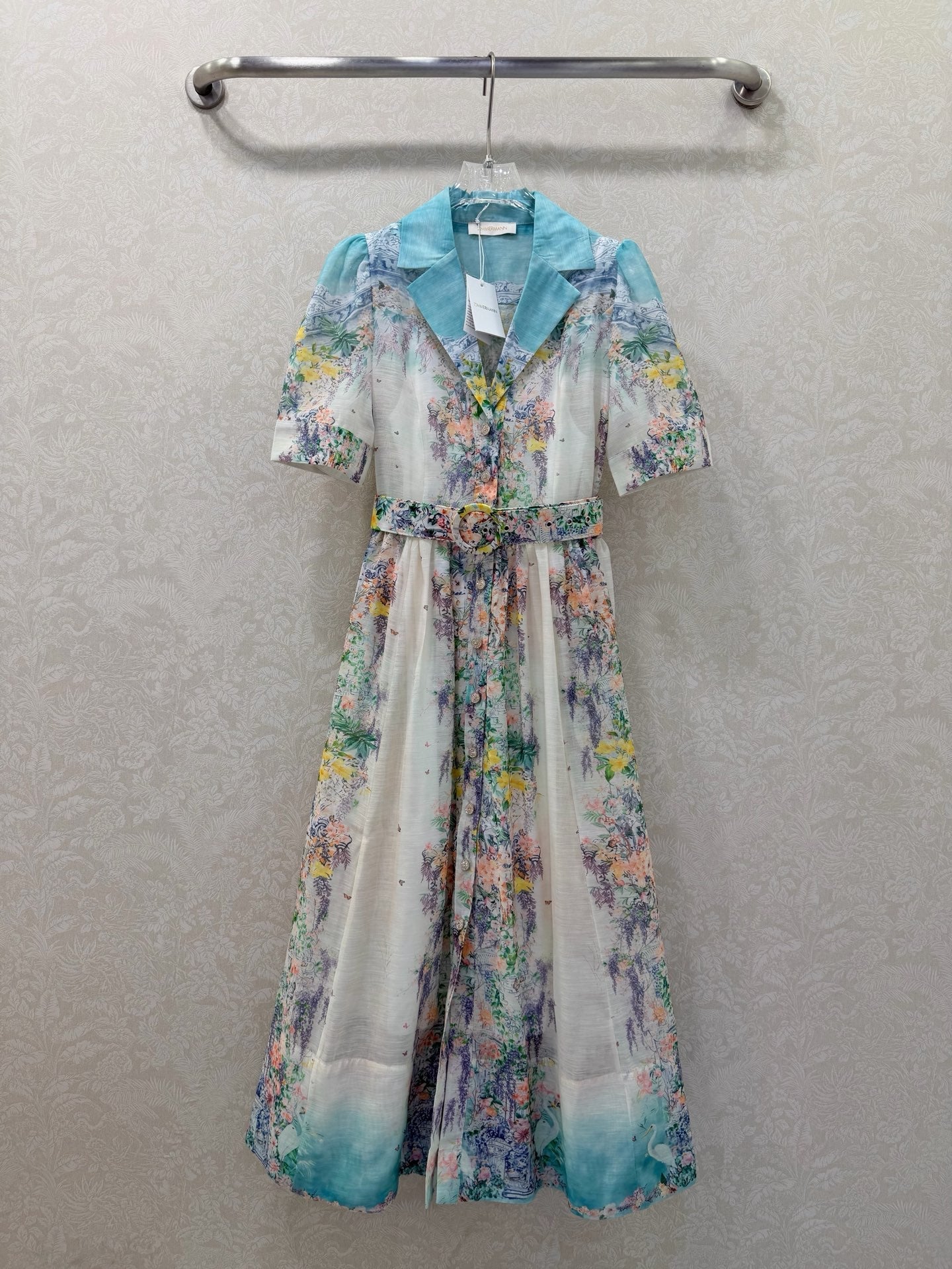 Zimmermann V-neckline Jude Floral-Print Mini Dress Aqua Gradient Floral Cotton 342119
