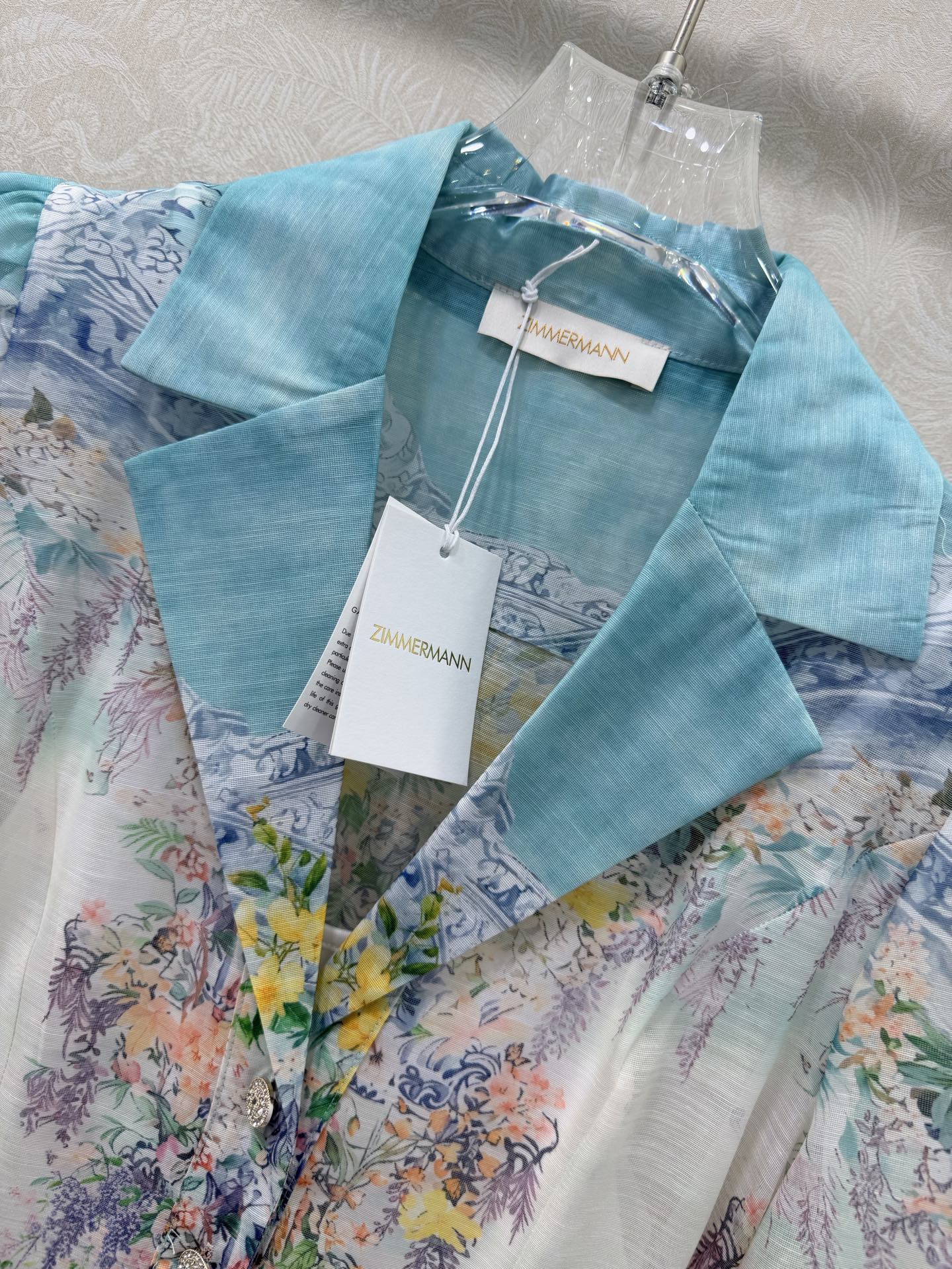 Zimmermann V-neckline Jude Floral-Print Mini Dress Aqua Gradient Floral Cotton 342119