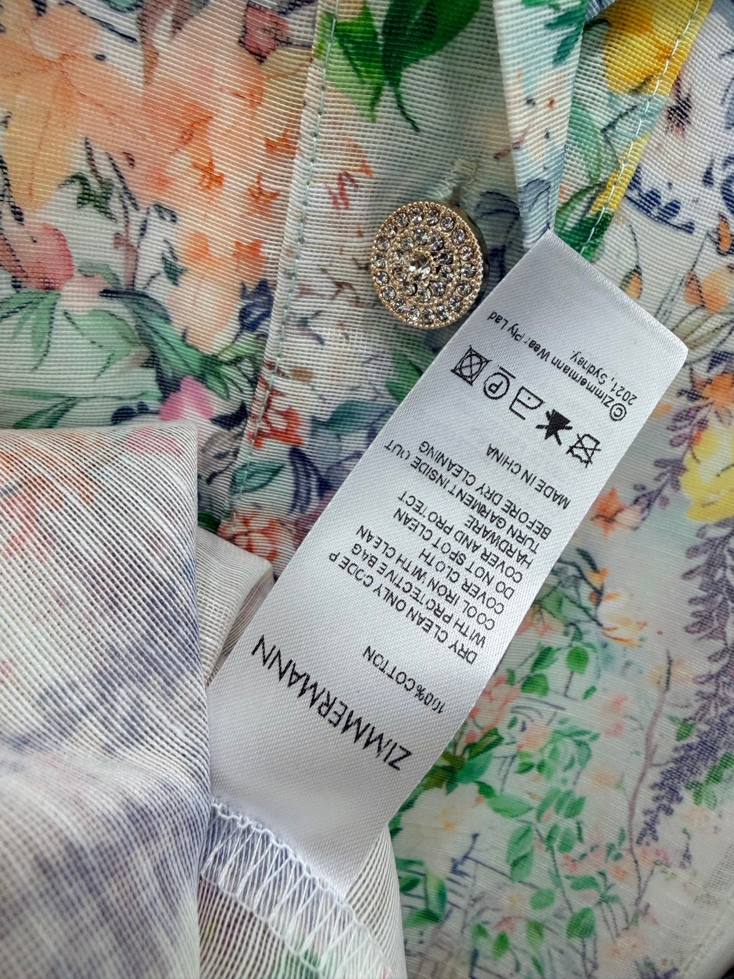 Zimmermann V-neckline Jude Floral-Print Mini Dress Aqua Gradient Floral Cotton 342119