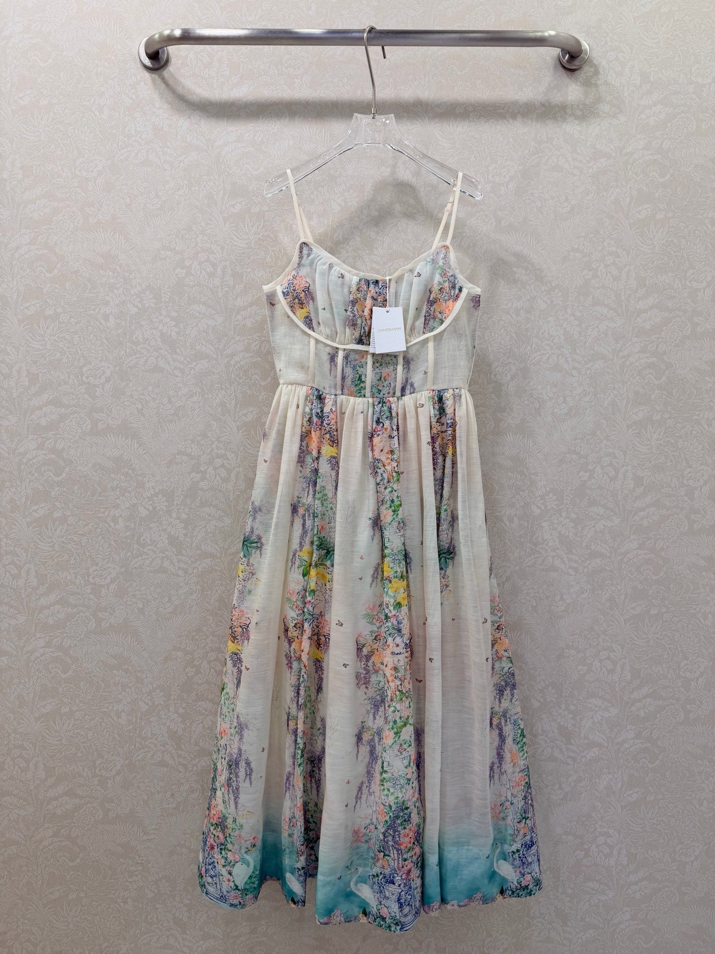 Zimmermann Natura Ruched Midi Dress Ivory Multicolour Cotton 342121