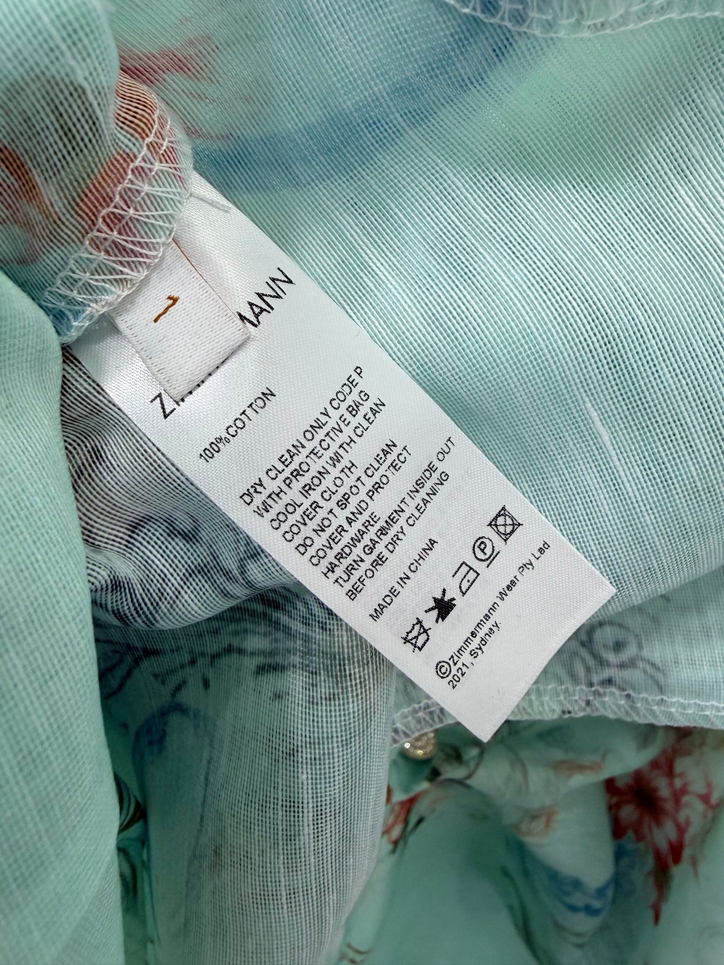 Zimmermann Floral Print Shirt Dress Turquoise Floral Cotton 347290