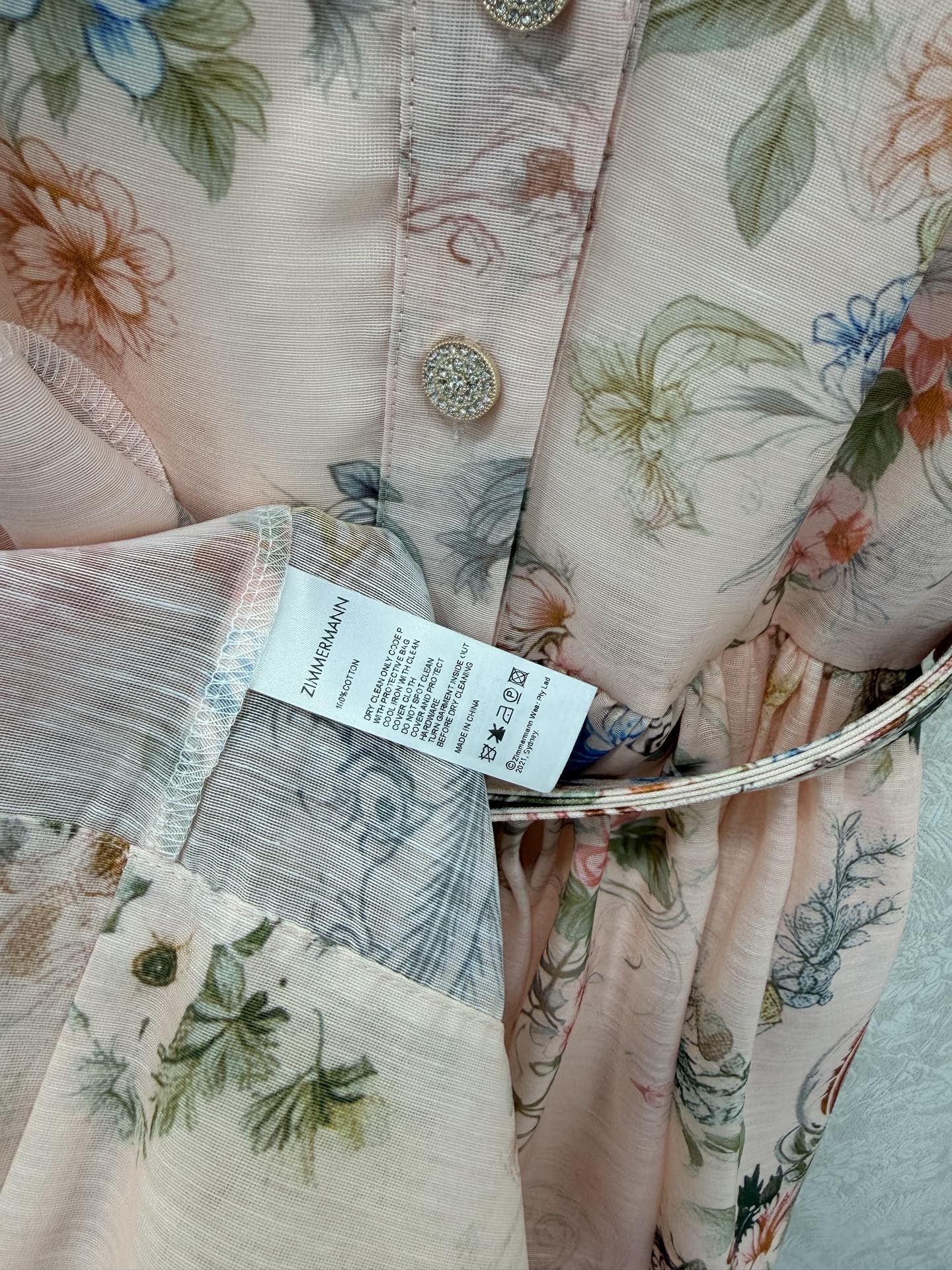 Zimmermann Floral Print Shirt Dress Light Pink Floral Cotton 347288