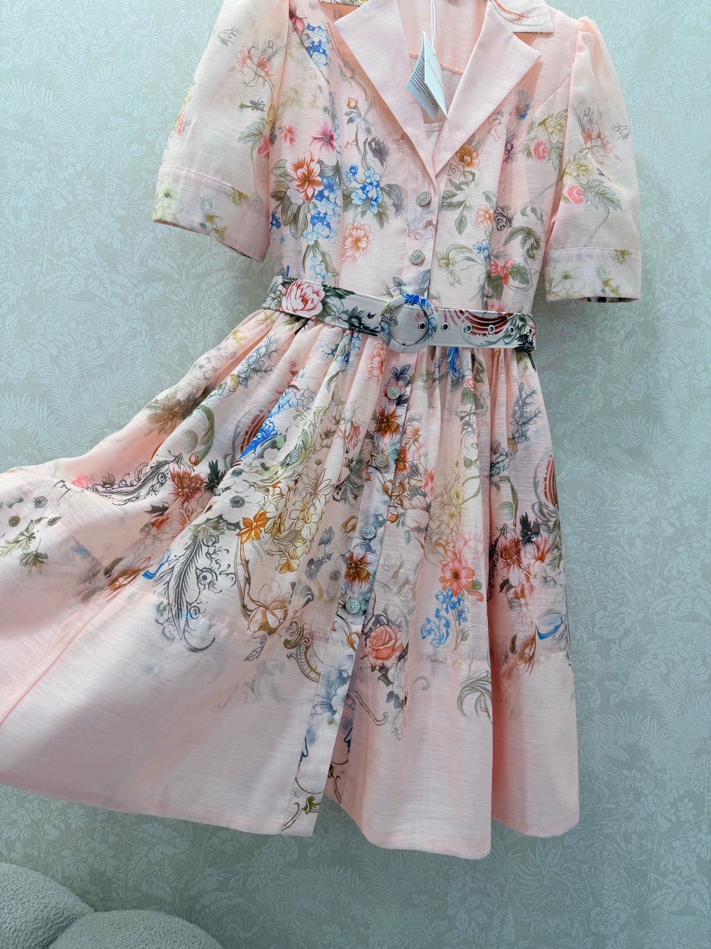 Zimmermann Floral Print Shirt Dress Light Pink Floral Cotton 347288