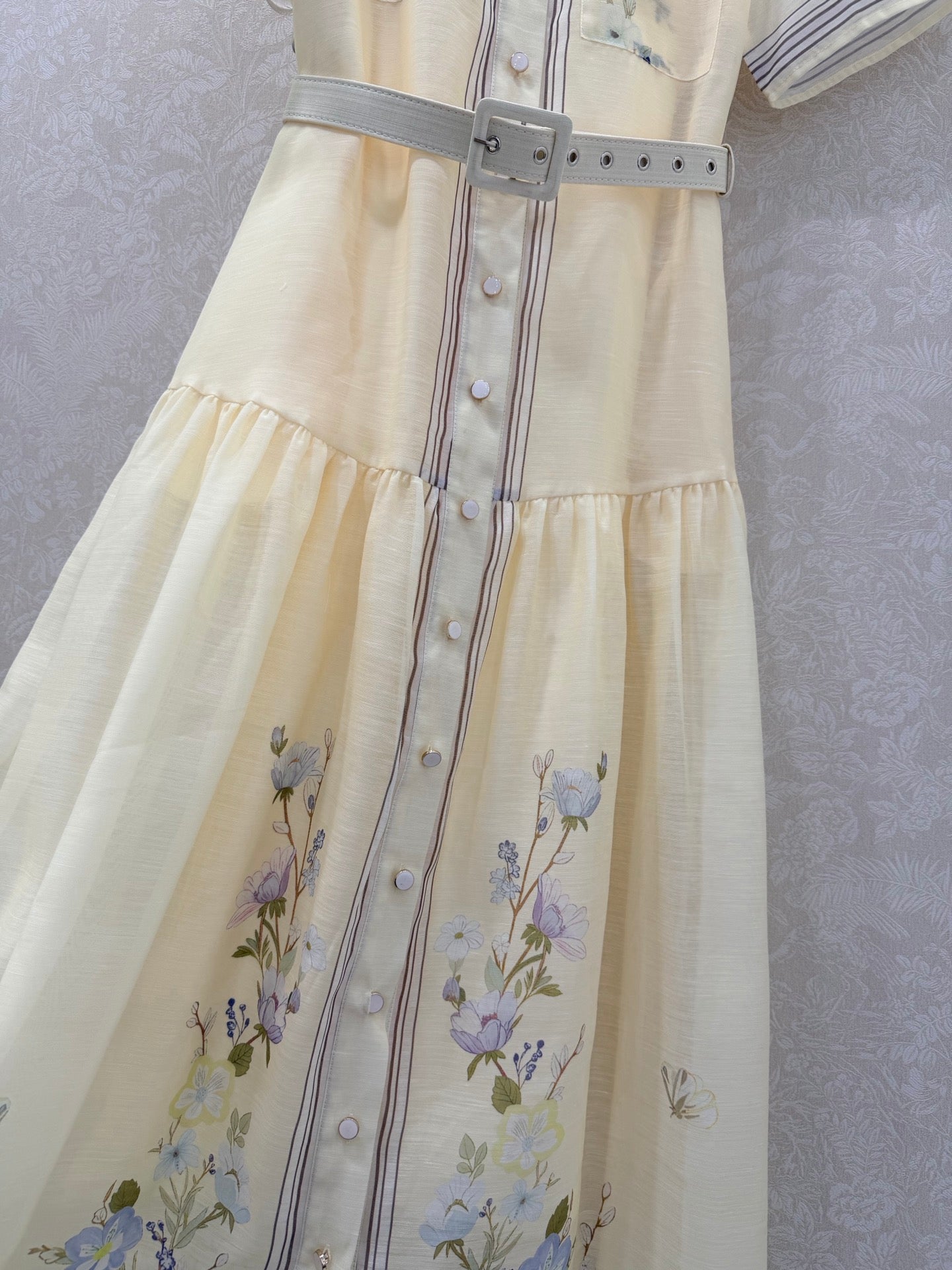 Zimmermann Organza Midi Dress Pale Yellow Floral Cotton 347221