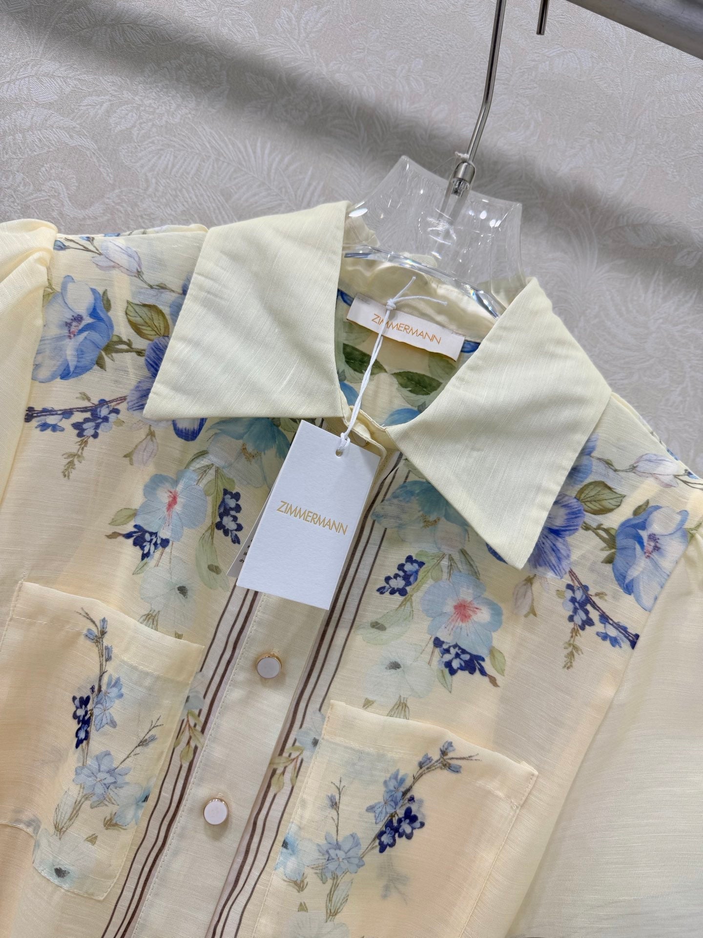 Zimmermann Organza Midi Dress Pale Yellow Floral Cotton 347221