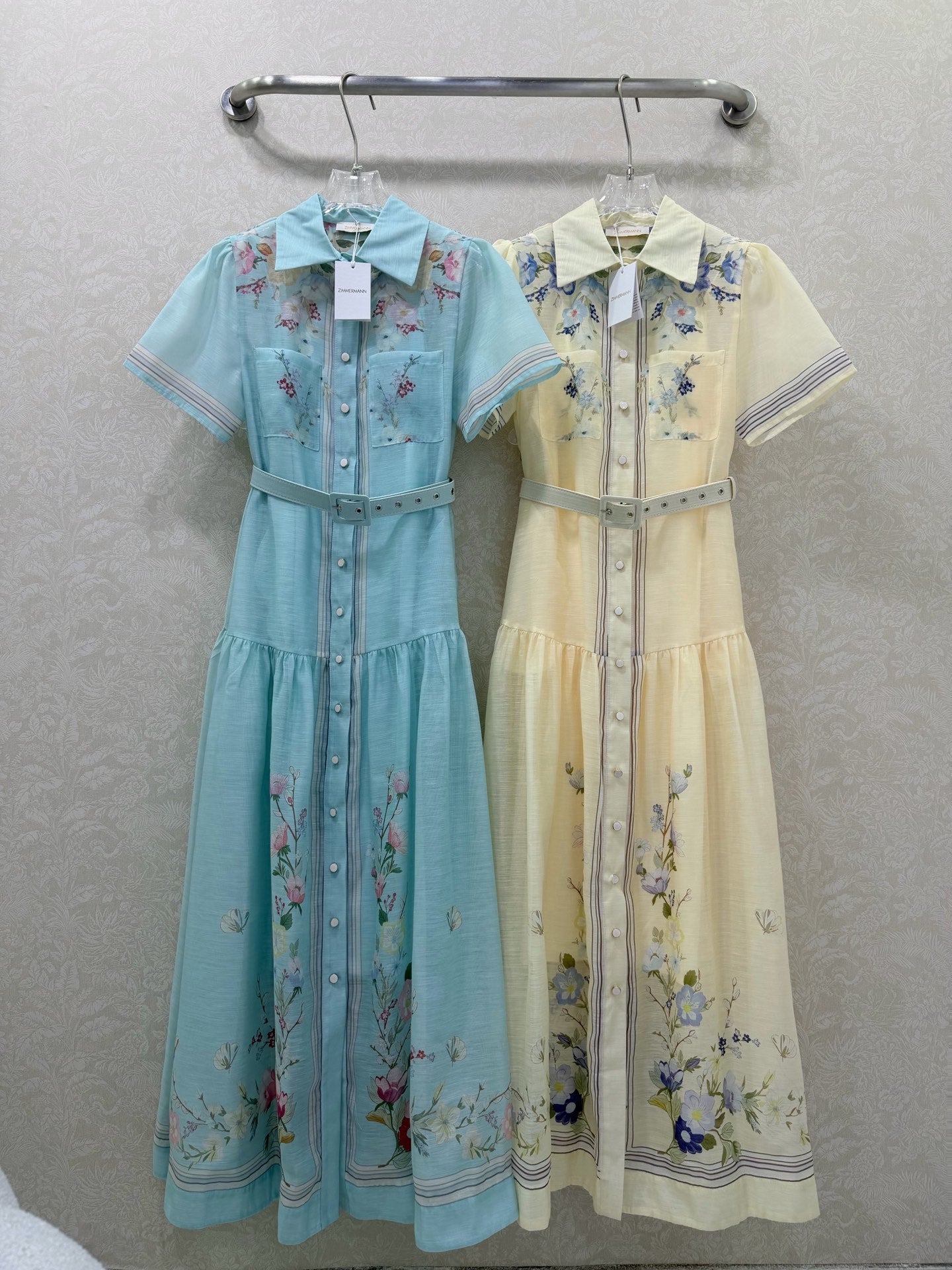 Zimmermann Organza Midi Dress Pale Yellow Floral Cotton 347221