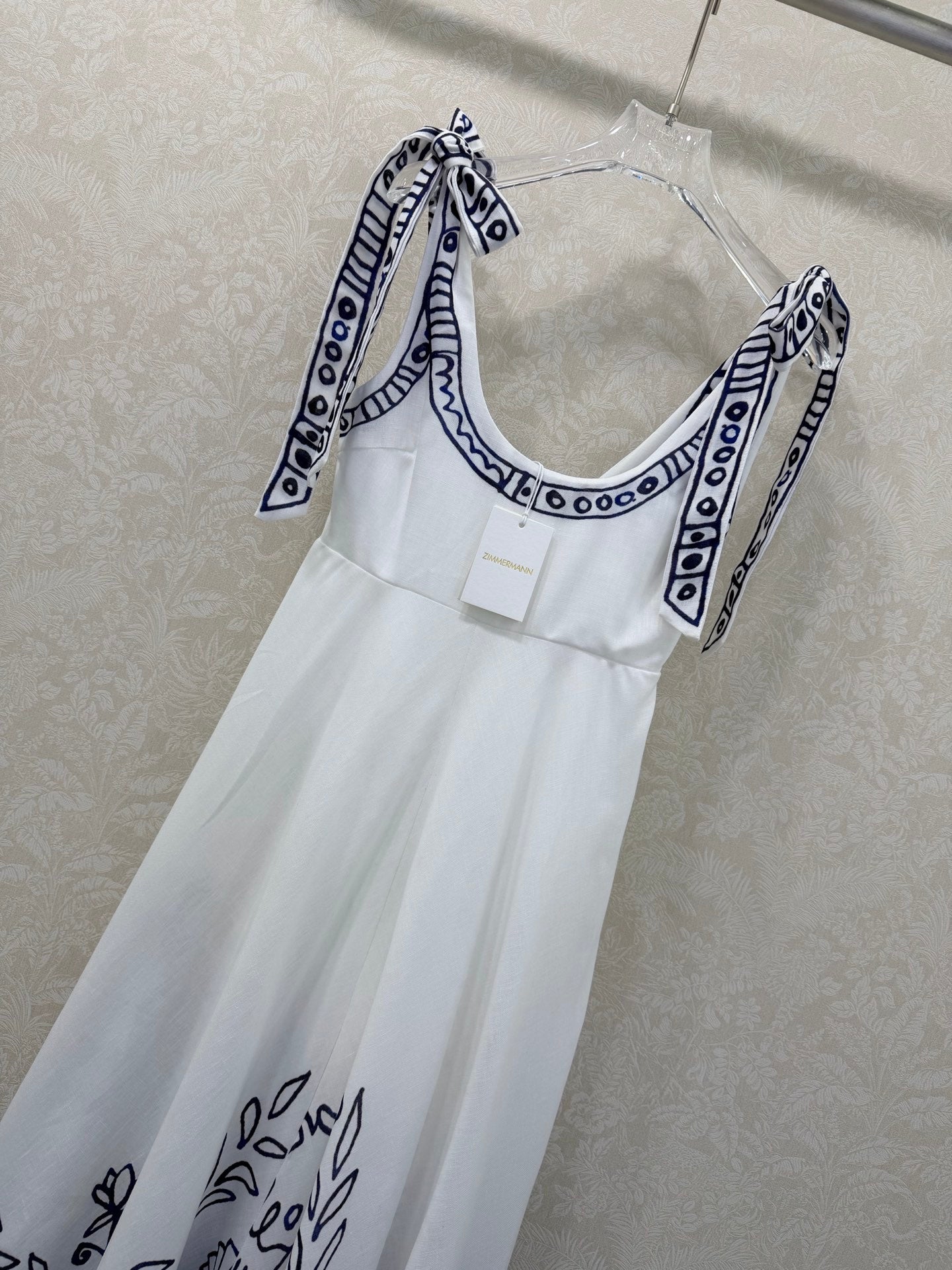 Zimmermann Leela Ballet Midi Sundress White Navy Blue Patterns Cotton 347210