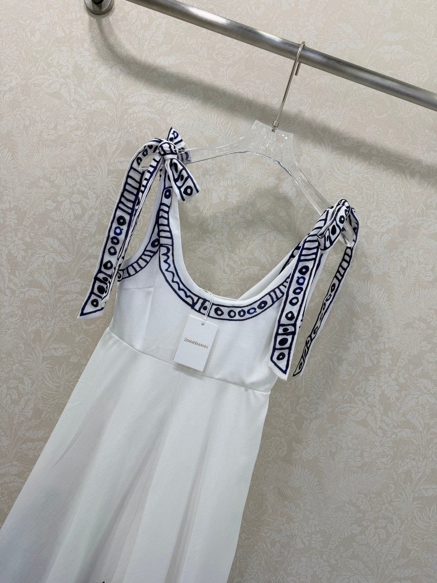 Zimmermann Leela Ballet Midi Sundress White Navy Blue Patterns Cotton 347210