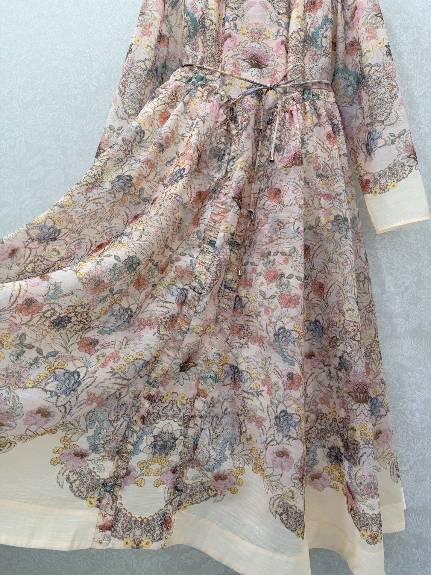 Zimmermann Rebellion Beaded Midi Dress Pink Blue Floral Cotton 347197