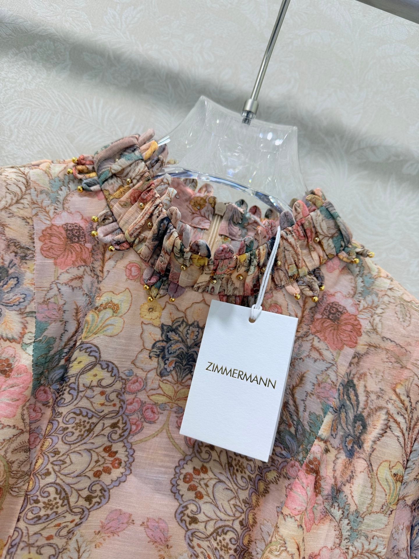 Zimmermann Rebellion Beaded Midi Dress Pink Blue Floral Cotton 347197